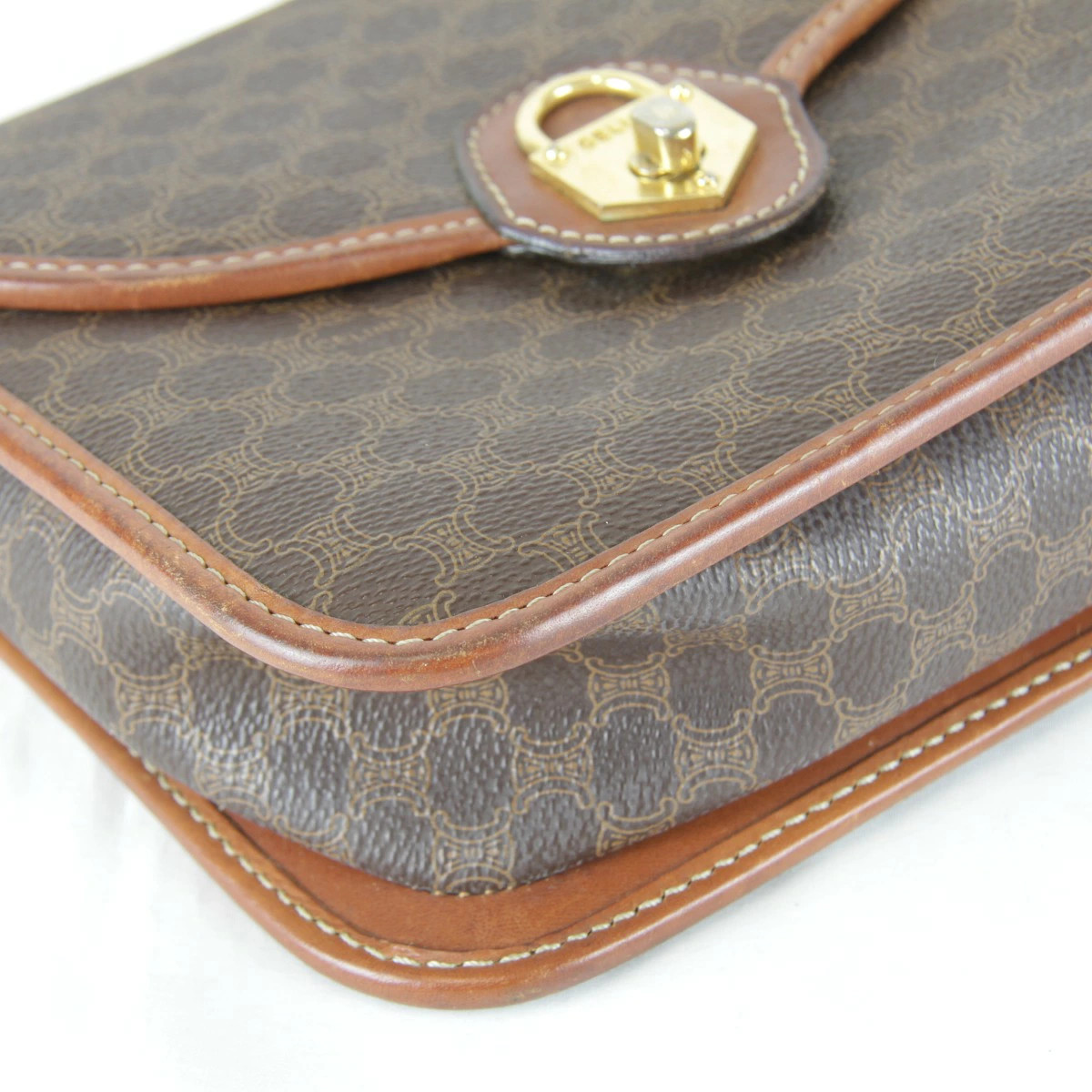 CELINE Shoulder Bag Brown PVC Leather W7.3xH6.1xD2.2in, 122cm Strap Used