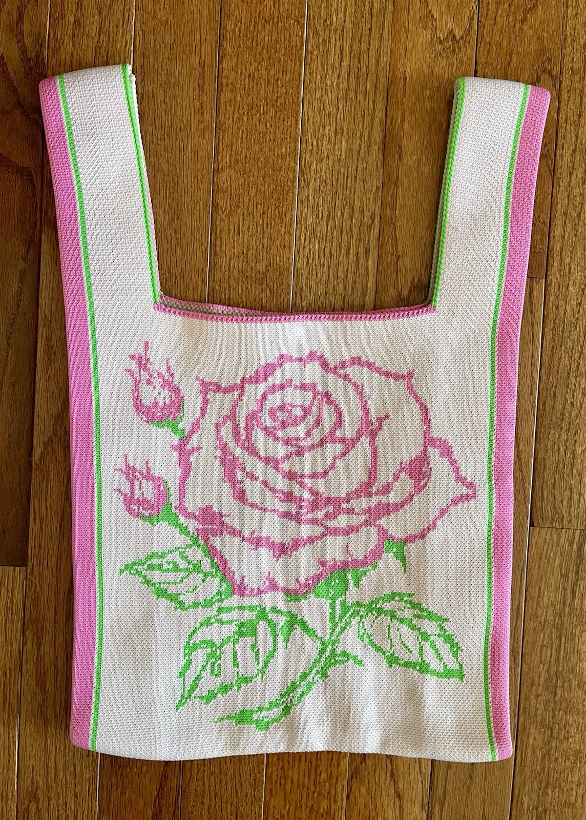 ROSE Woven Fabric Tote Bag Pink 12 x 18 inches