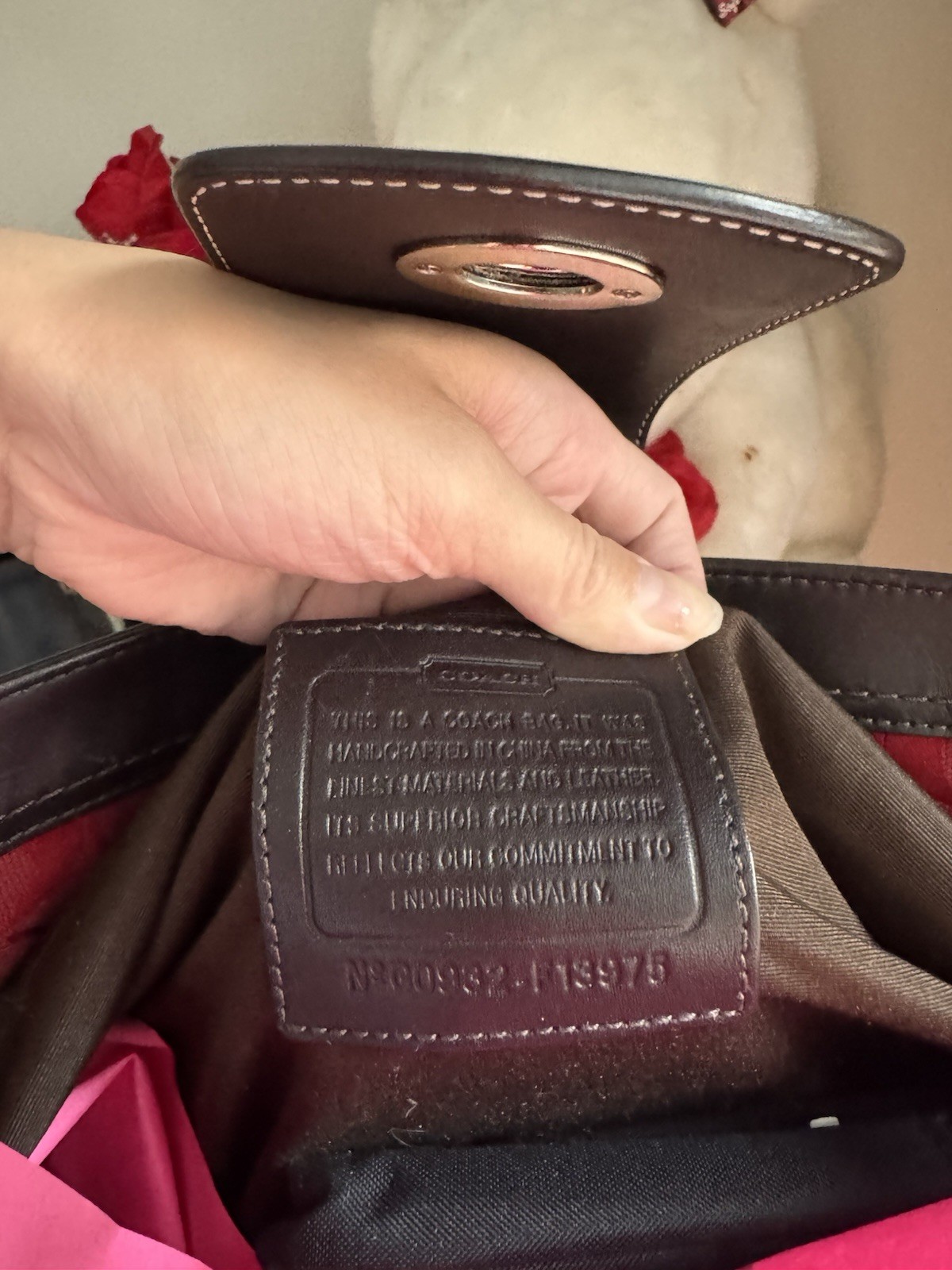 Coach Red/Brown Logo Satchel Top Handle Bag Turn Lock, Lined, Pockets