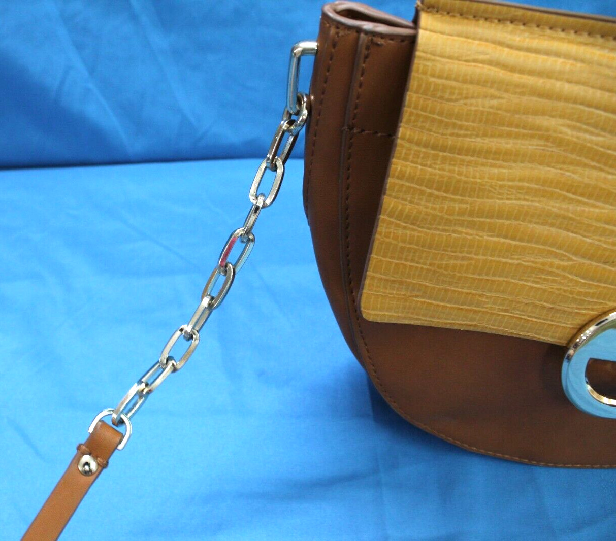 ZARA BASIC Brown FAUX LEATHER Lizard Print Flap CHAIN LINK STRAP Crossbody Bag