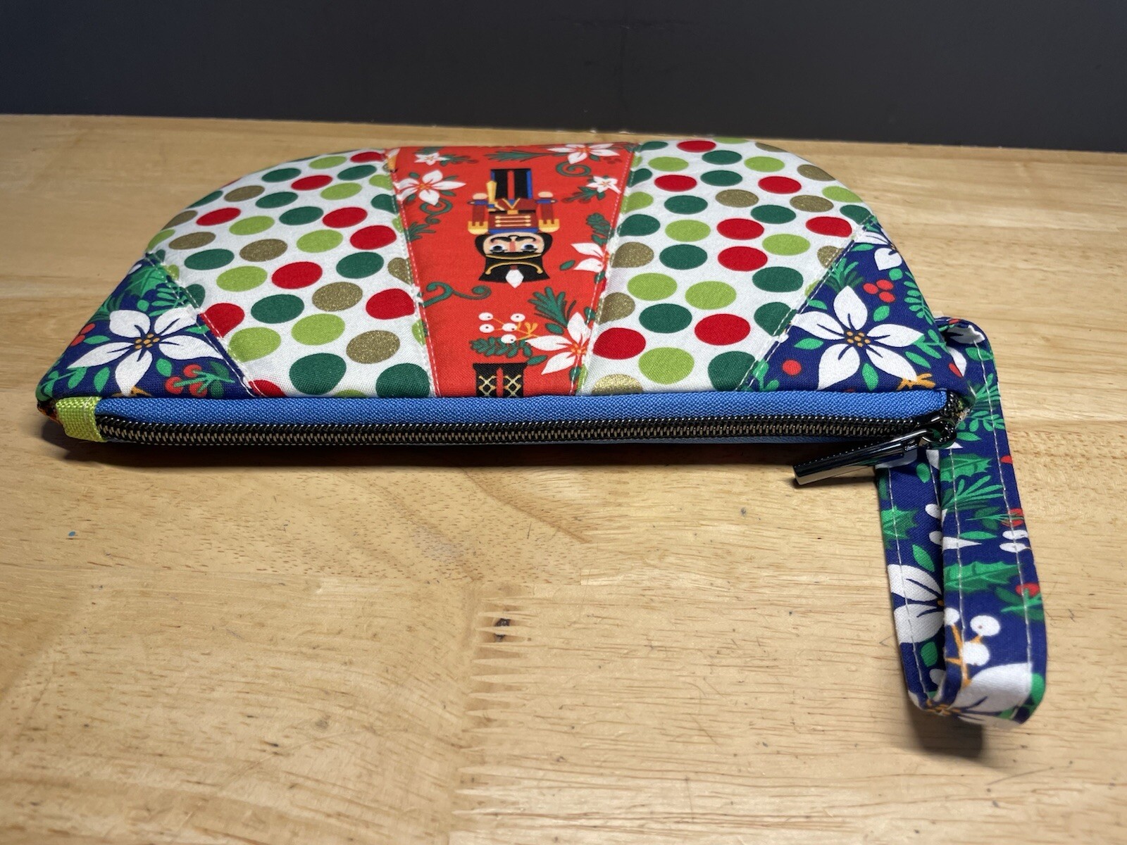 Christmas Nutcracker Handmade Quilted Zippered Wristlet Pouch
