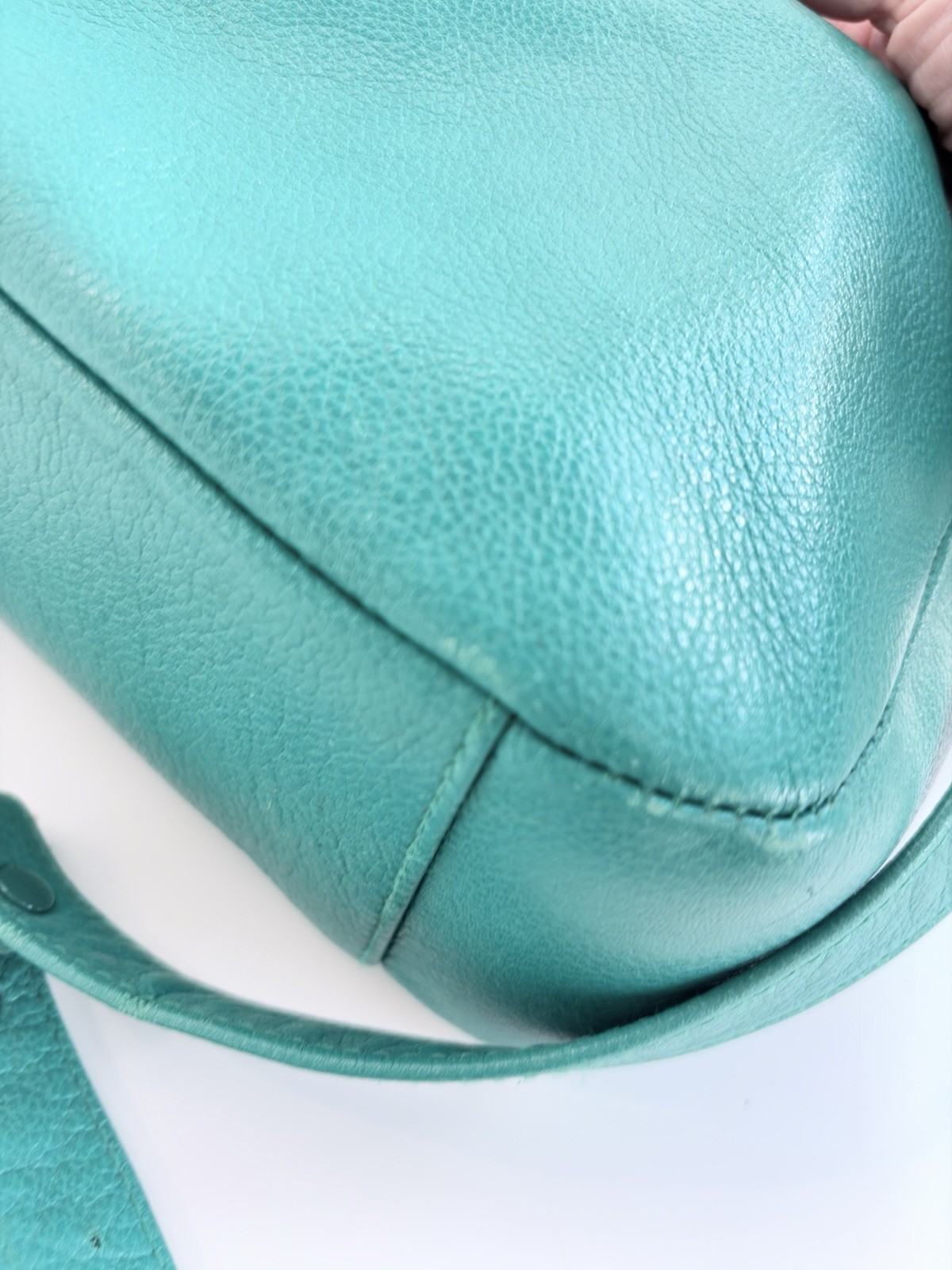 Vintage 80s 90s Liz Claiborne Teal Green Leather Crossbody Shoulder Bag Purse