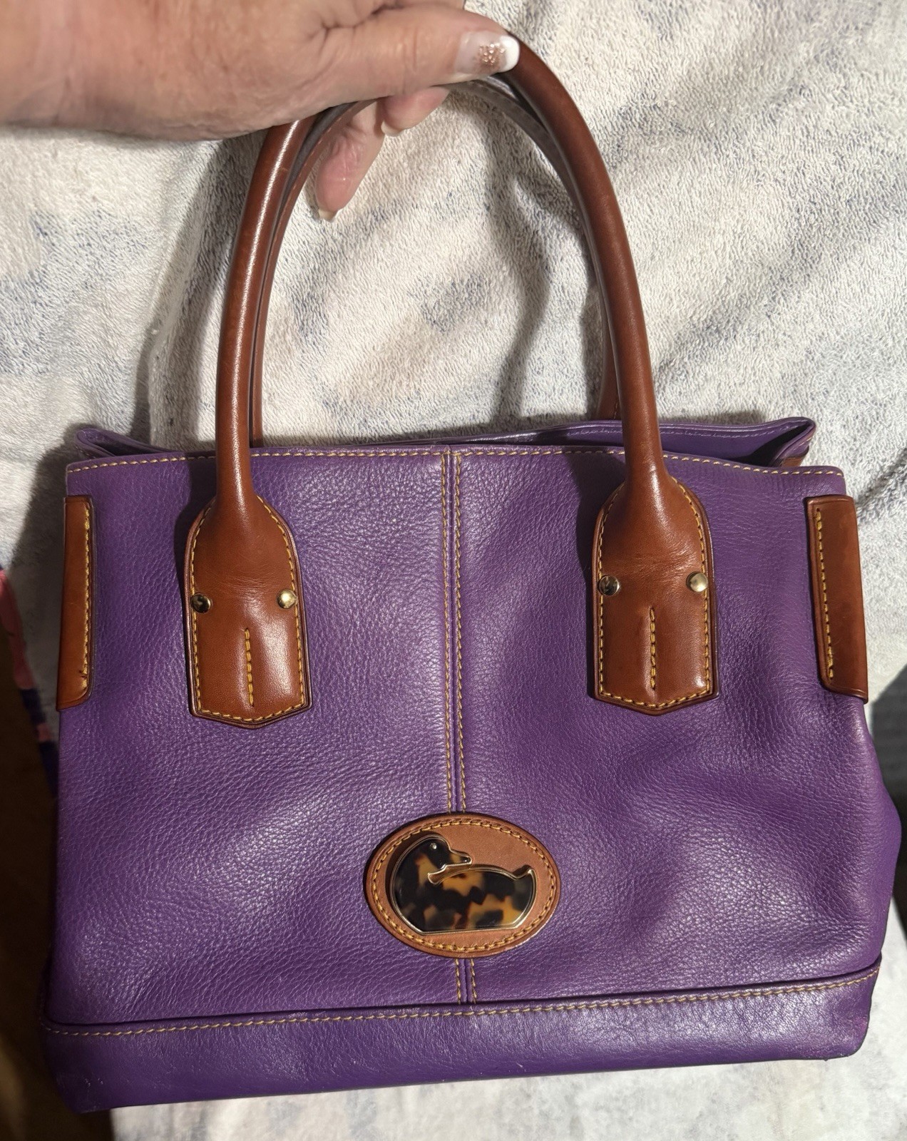 DOONEY & BOURKE Handbag Medium Purple Leather Purse Tote Tortoise Duck Logo
