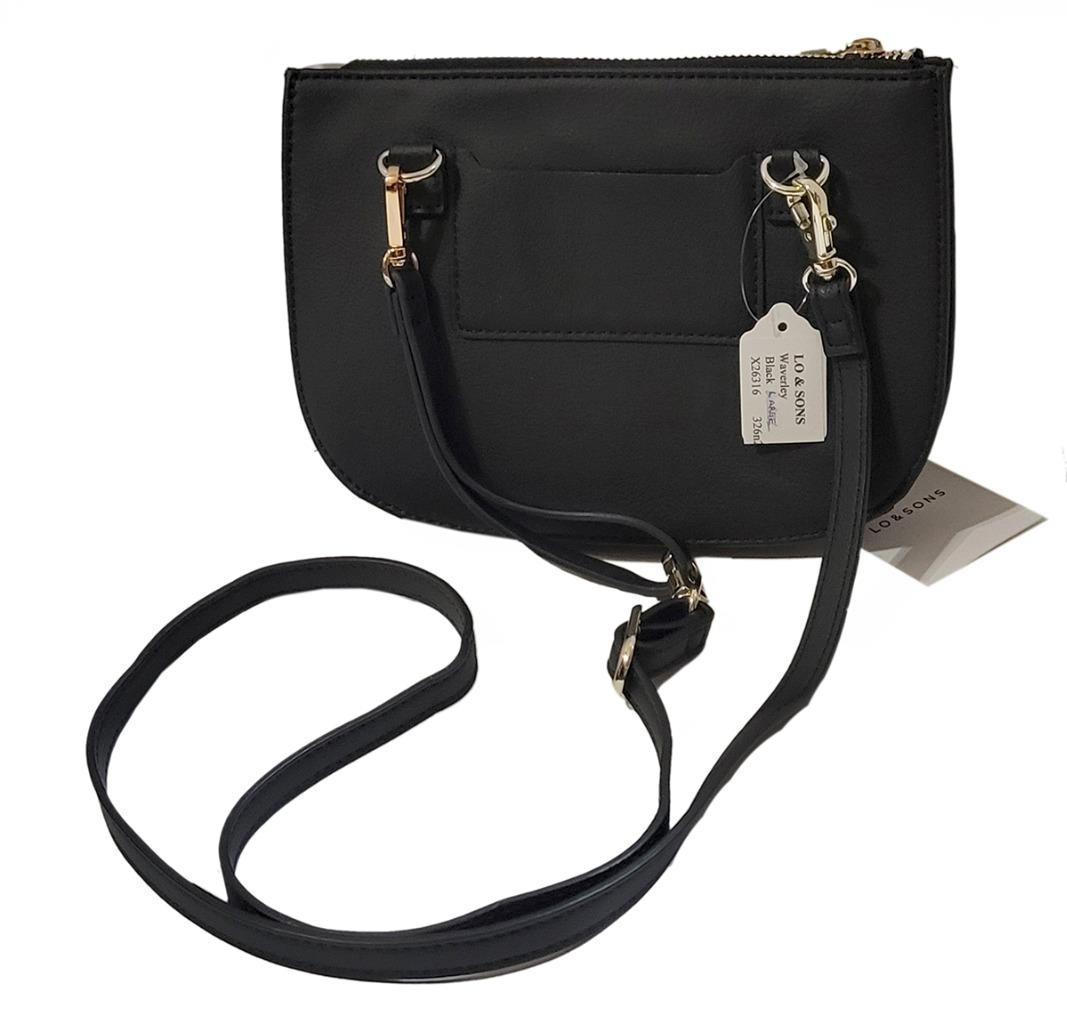 Nwt LO & SONS Black/Gold WAVERLY 2 LARGE CONVERTIBLE BAG 4 Way Vegan Leather