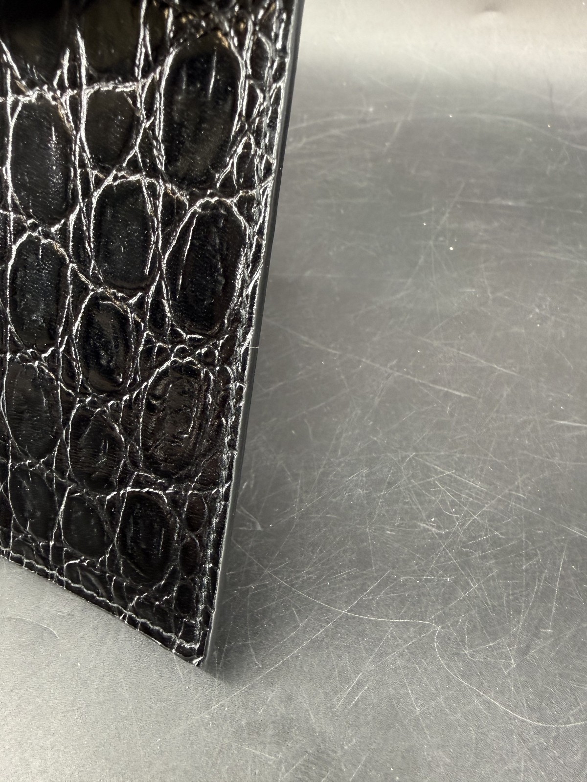 Saint Laurent Uptown Black Croc-Embossed Leather YSL Pouch Clutch Box