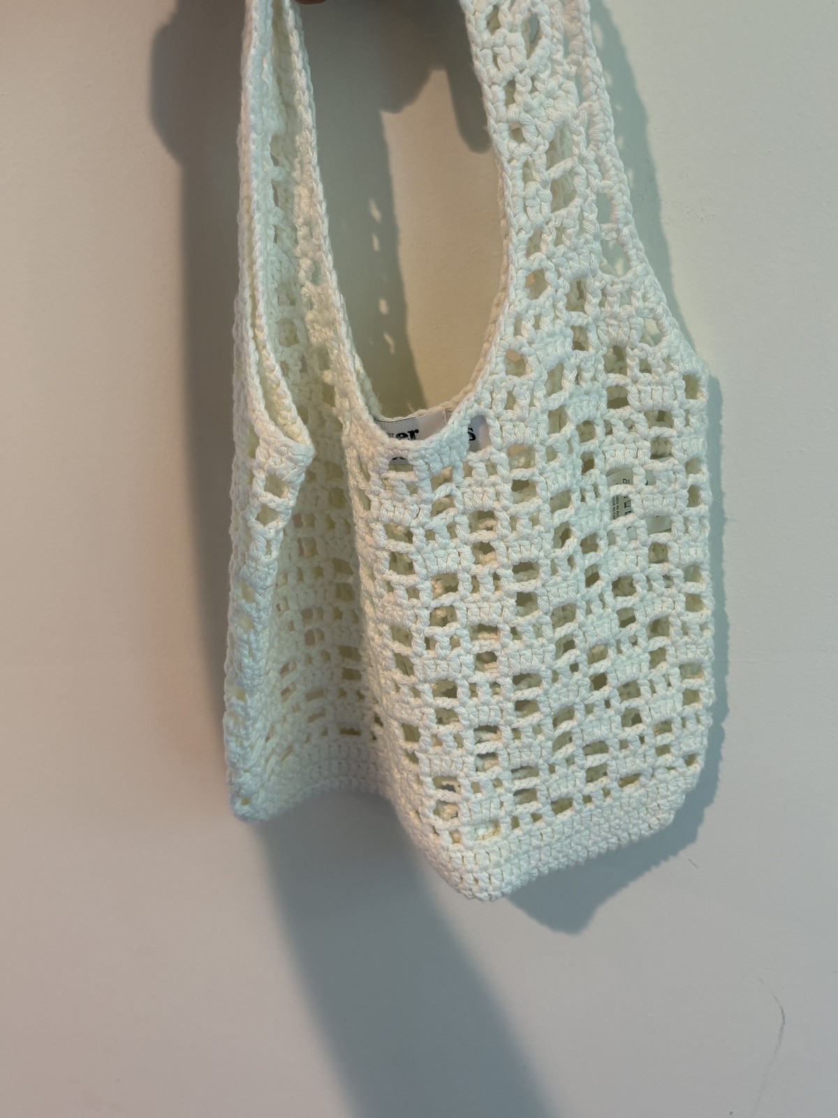Tiger Mist Crochet Tote Bag Cream White Open Knit Shoulder Beach Bag OS