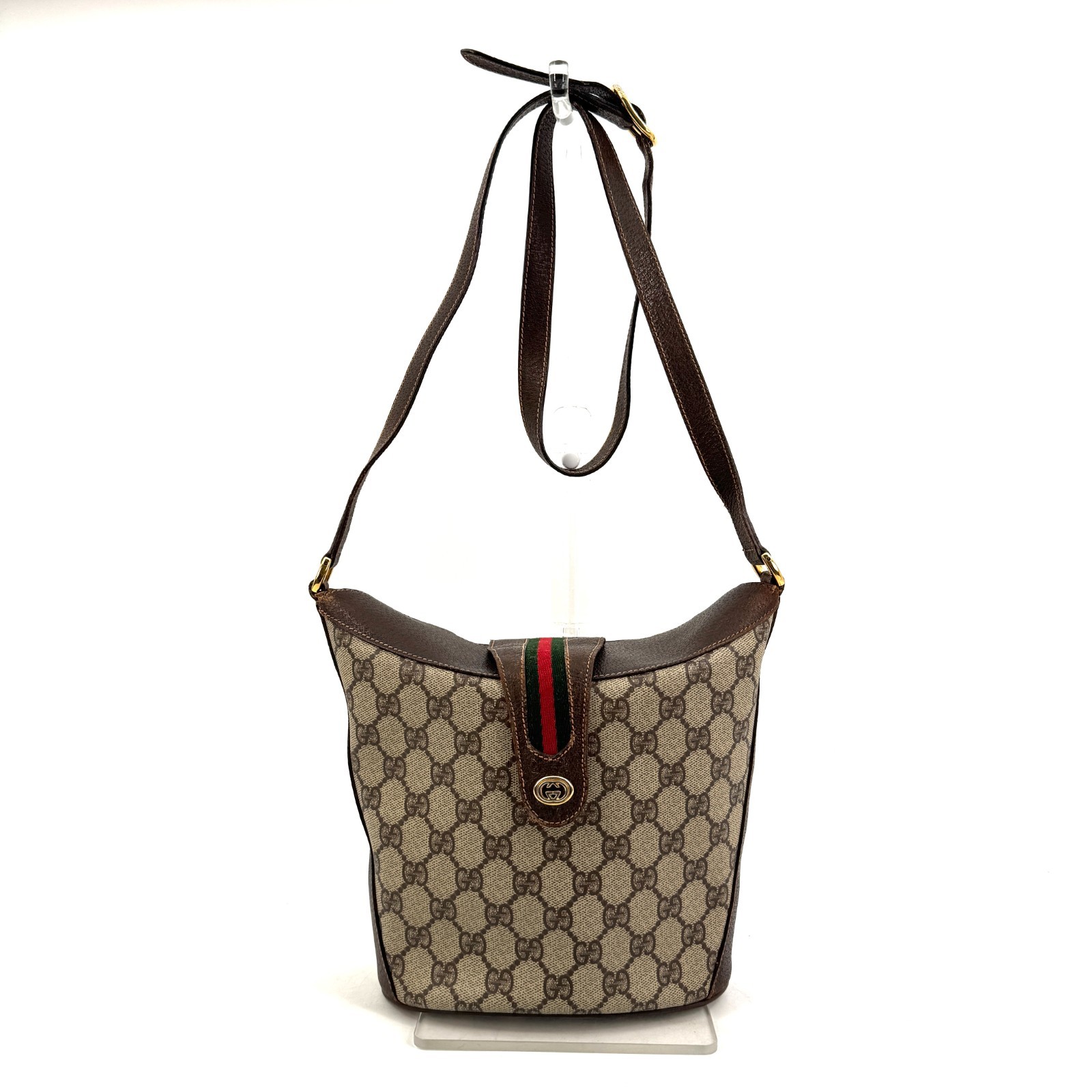 Vintage GUCCI GG Sherry Shoulder Bag PVC leather brown authentic