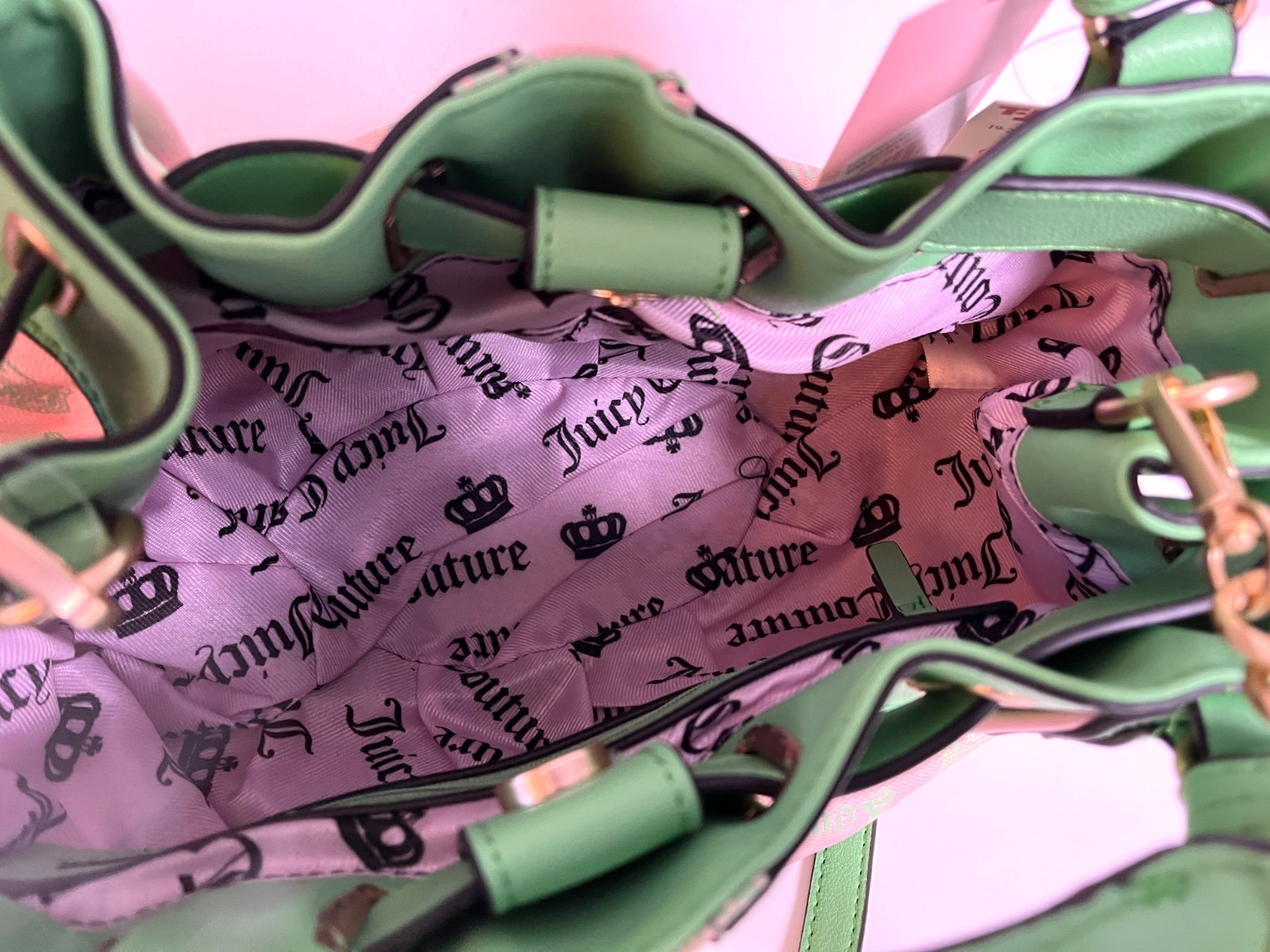 Juicy Couture Y2K Fan Club Crown Satchel Pink Diamond Retro Green NWT