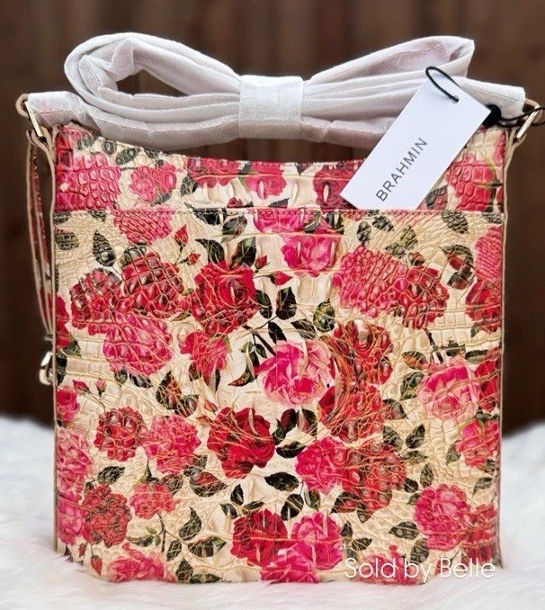 NWT Brahmin Kathrine Romantic Roses Ombre Melbourne Leather Crossbody Purse Bag