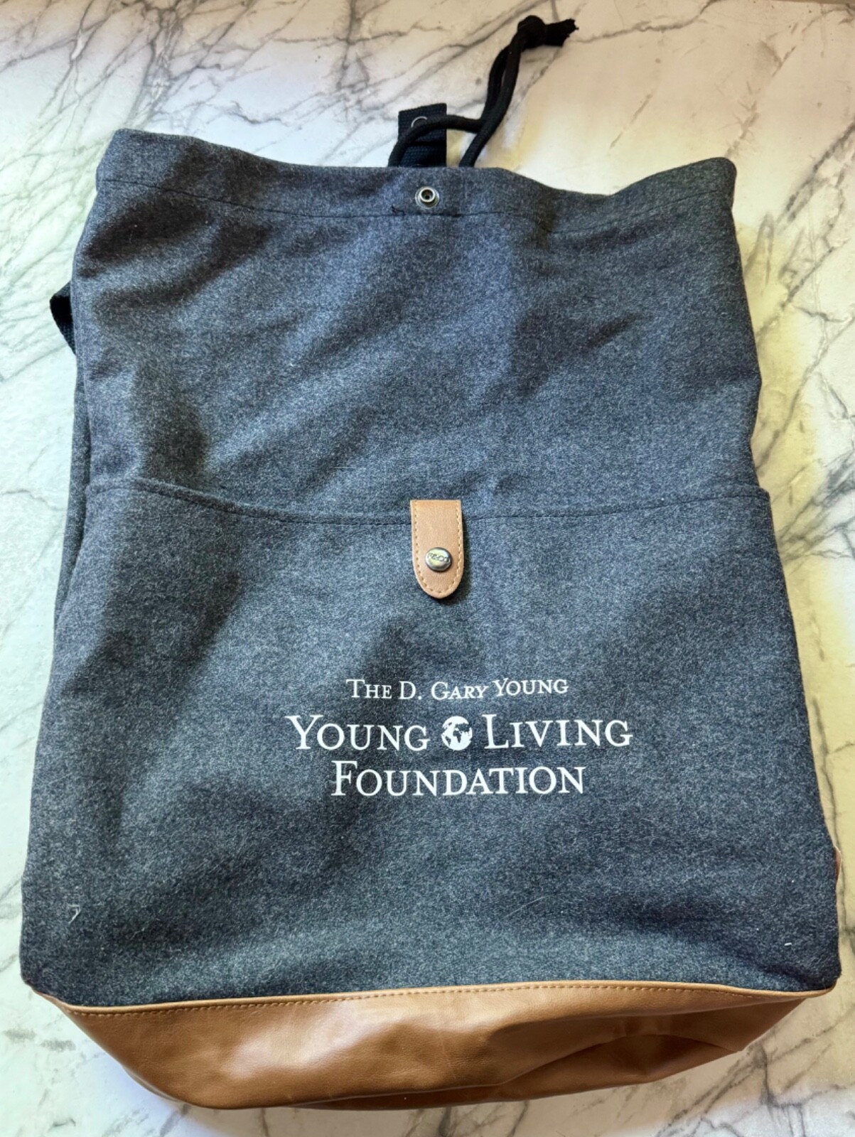 Young Living Foundation Cinch Backpack – Charcoal & Tan