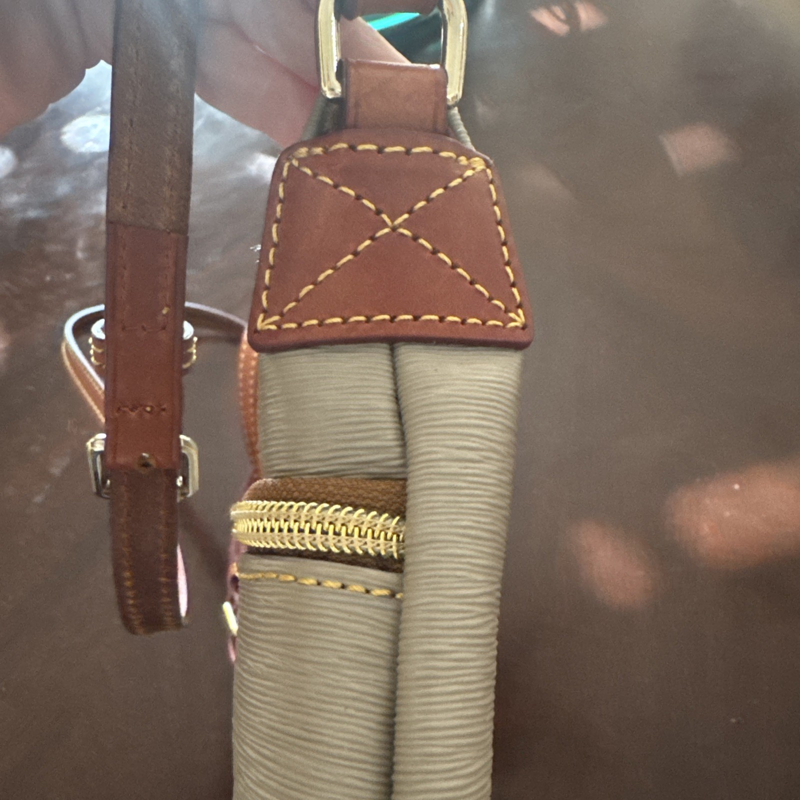 Dooney & Bourke Taupe and Chestnut Crossbody or Shoulder Bag.