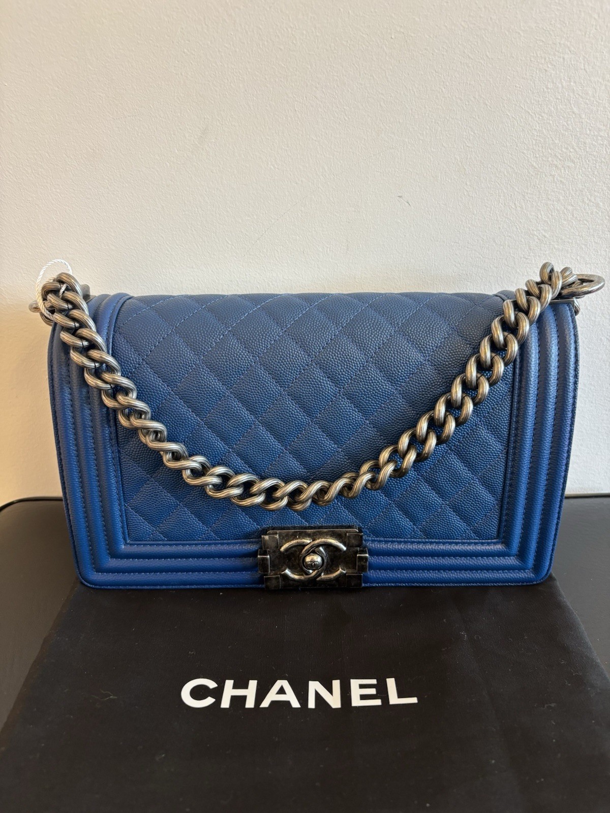 CHANEL Caviar Quilted Leather Le Boy Flap Handbag Purse Medium Authentic
