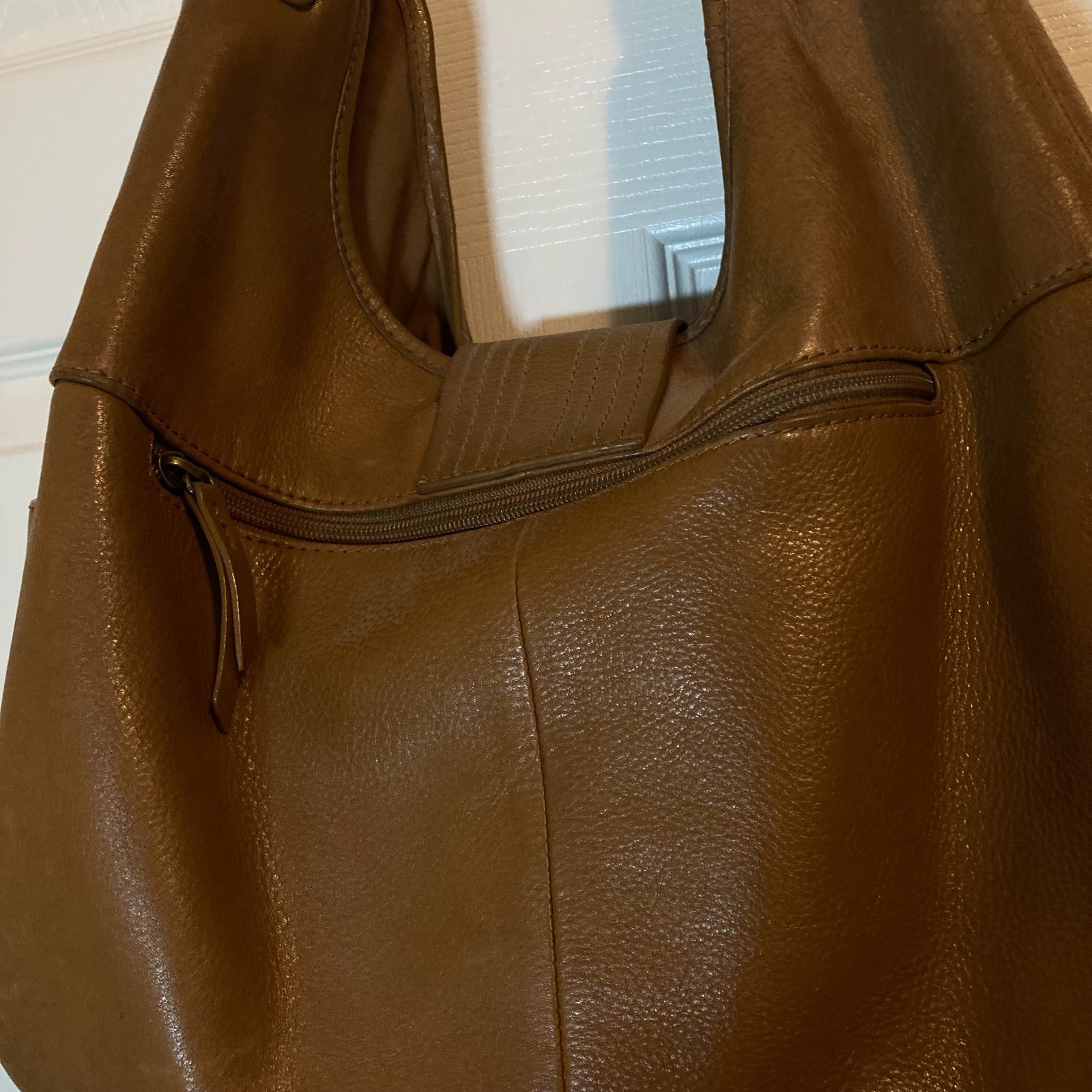 a.n.a. A New Approach Pebble Leather Shoulder Bag Brown Purse Double Handle READ