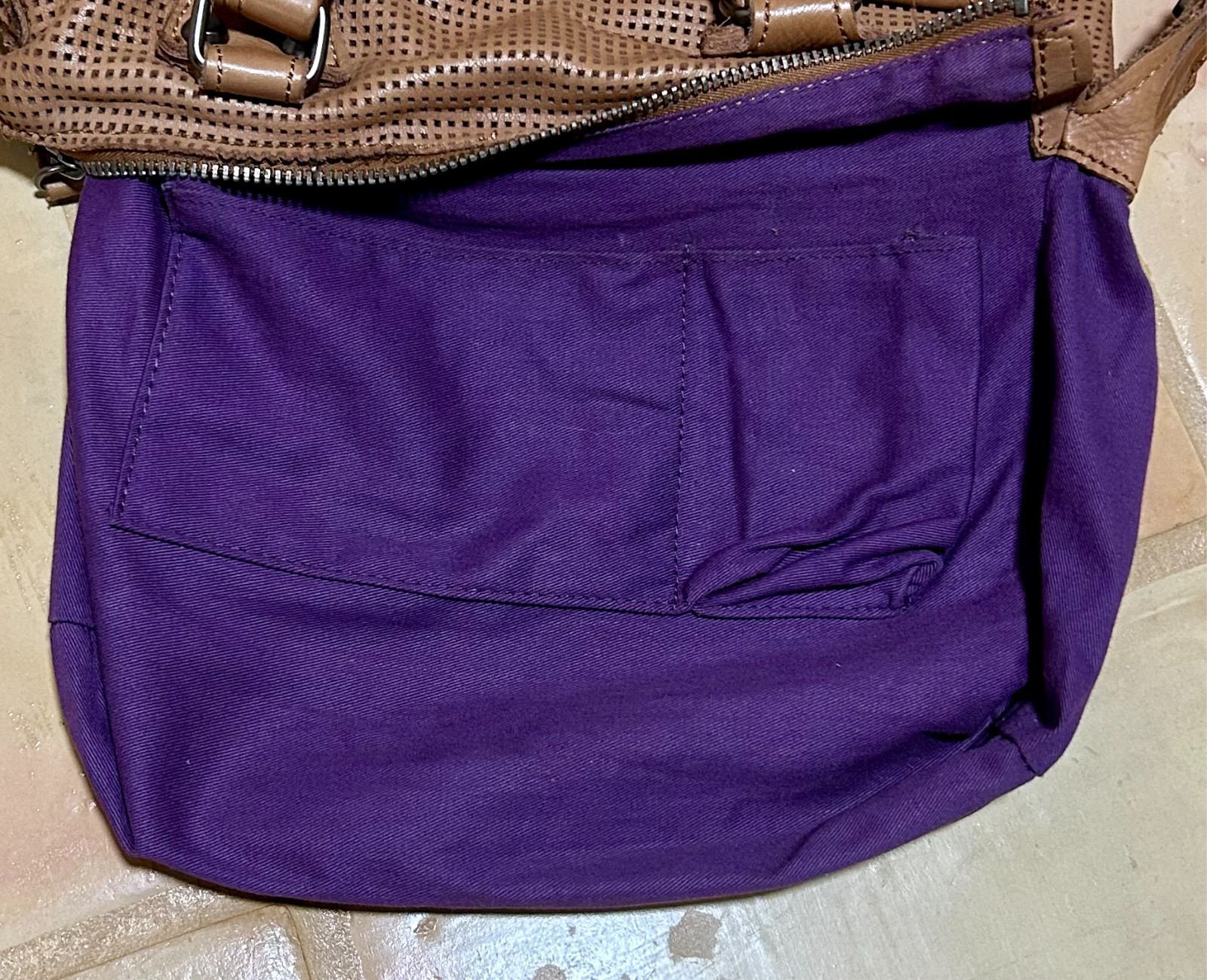LINEA PELLE Collection BROWN Perforated RAW Edge LEATHER Crossbody SATCHEL Bag