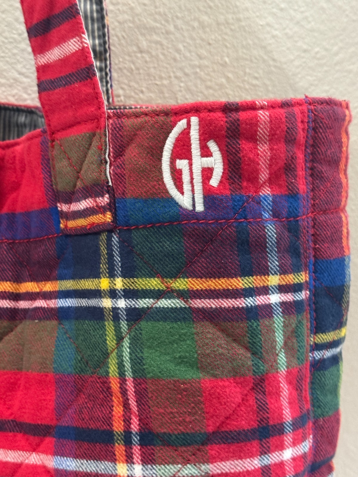Gilly Hicks Sydney Plaid Quilted Tote Bag Red Green Blue Yellow Tartan Casual