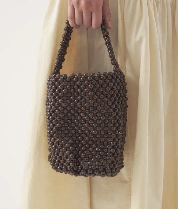 Antik Batik Bag Billie – Handcrafted Wooden Bead Bucket Bag Brown NWT Wood Beads