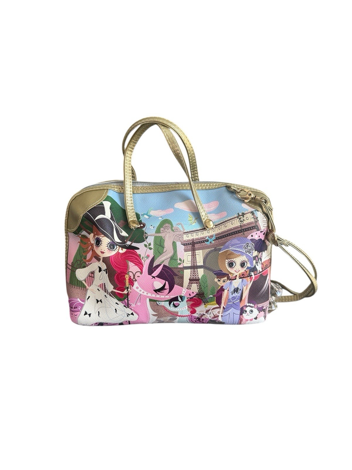 Asteria Alice Chan Paris Print Mini Bag Gold Trim Crossbody Rare