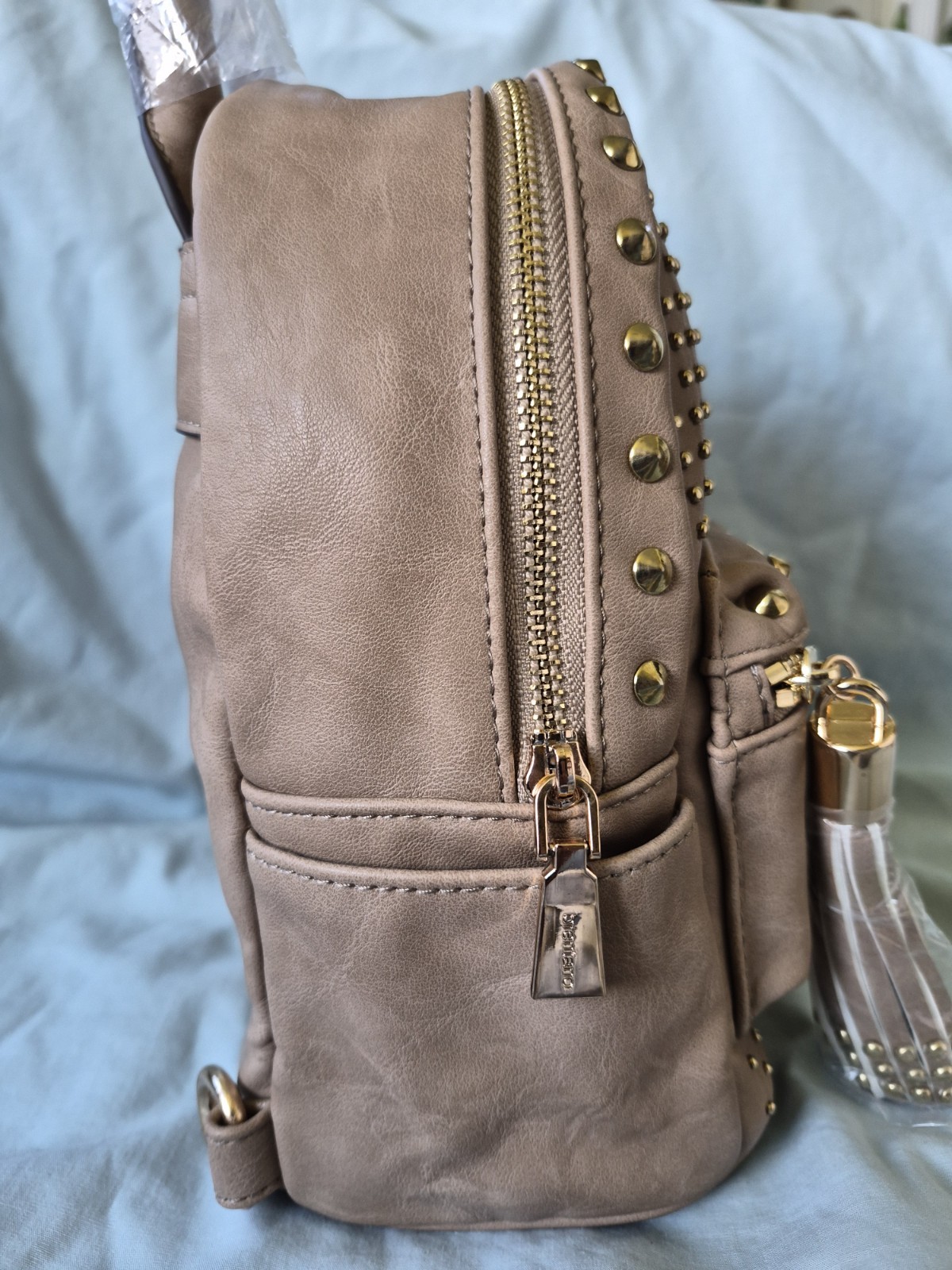 NWT Brentano Sand Studded Mini Backpack Crossbody Convertible Purse Gold Tone
