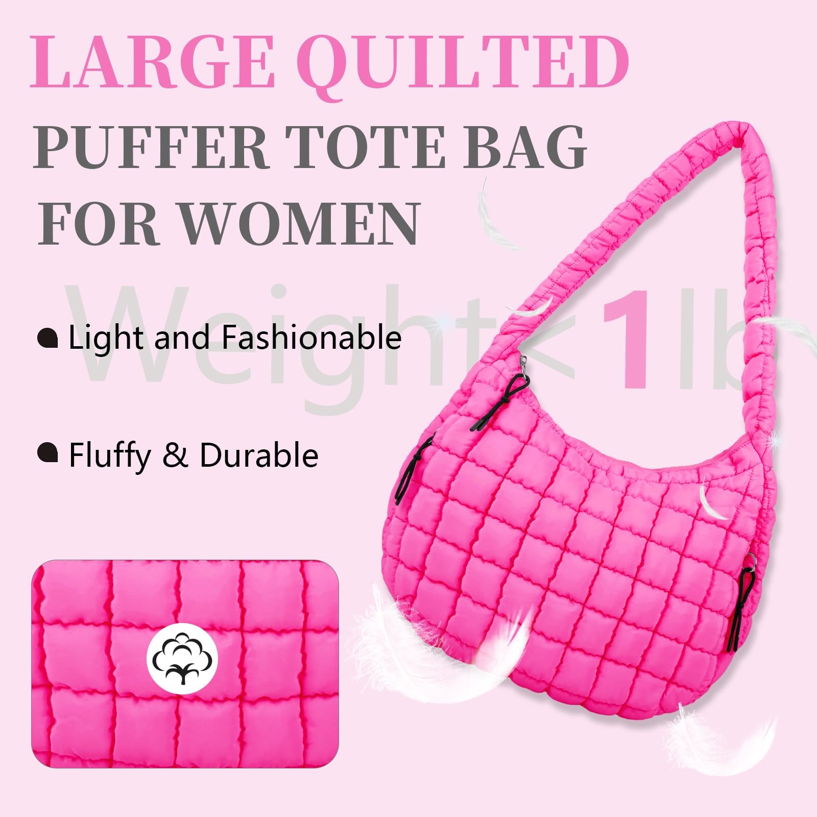Large Quilted Puffer Tote Bag Puffy Crossbody Shoulder Bag, Lightweight Soft …