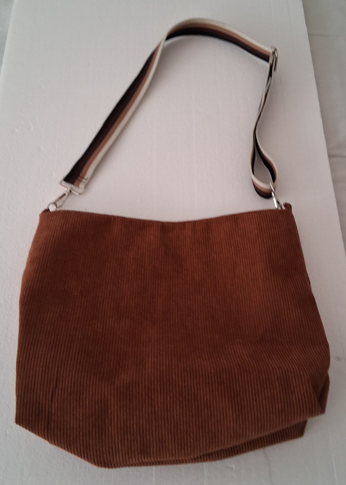 Boho Corduroy Hobo Bag Slouchy Oversized Tote W Aztec Guitar Strap Rust Brown