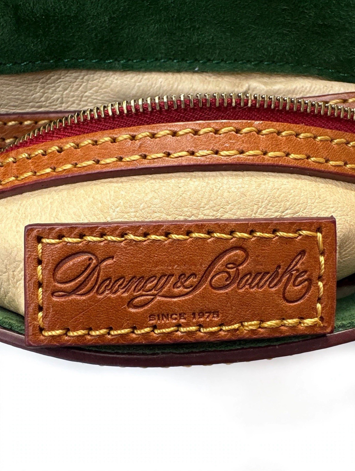 Dooney & Bourke Florentine Sml. Logo Lock Sac Crossbody Bourbon Tan Green Suede