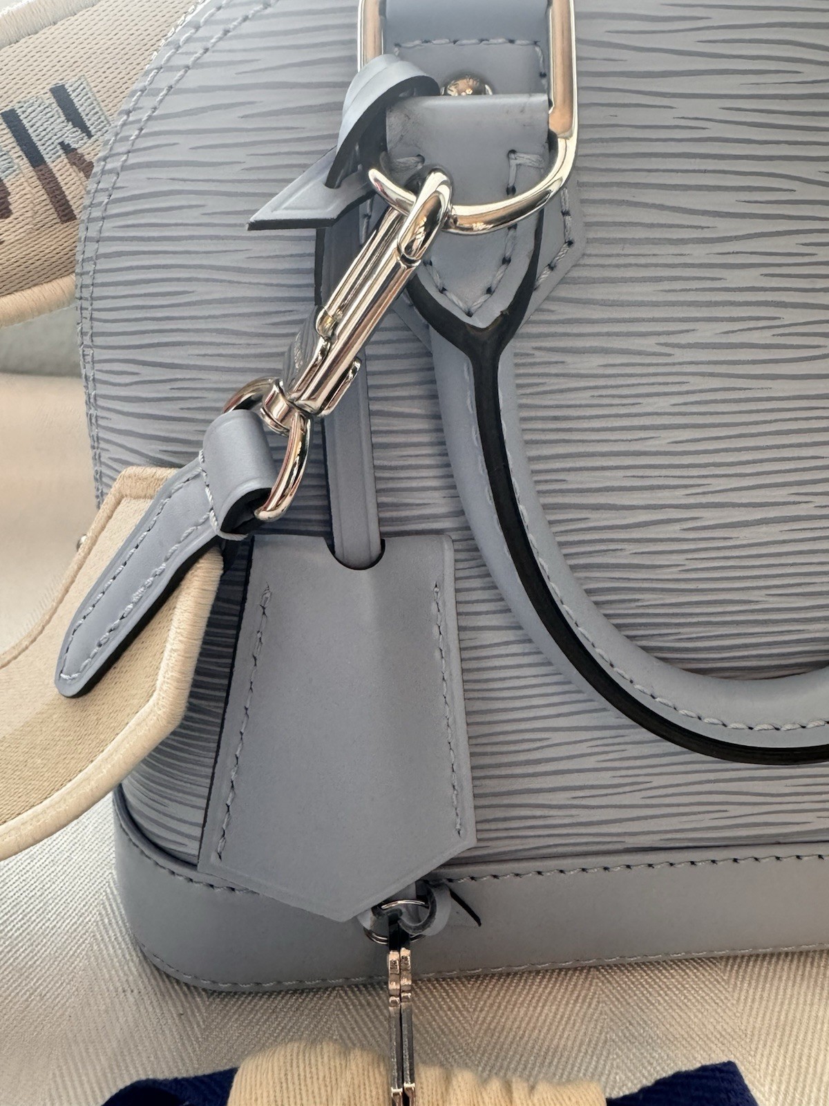 Louis Vuitton Alma Top Handle Bag BB Light Blue Epi Zip w/ Strap & Lock