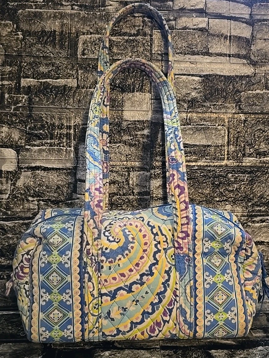 Vtg Vera Bradley Bag CAPRI BLUE w/Key Clip Inside Pockets 10×5.5×5 Multicolor