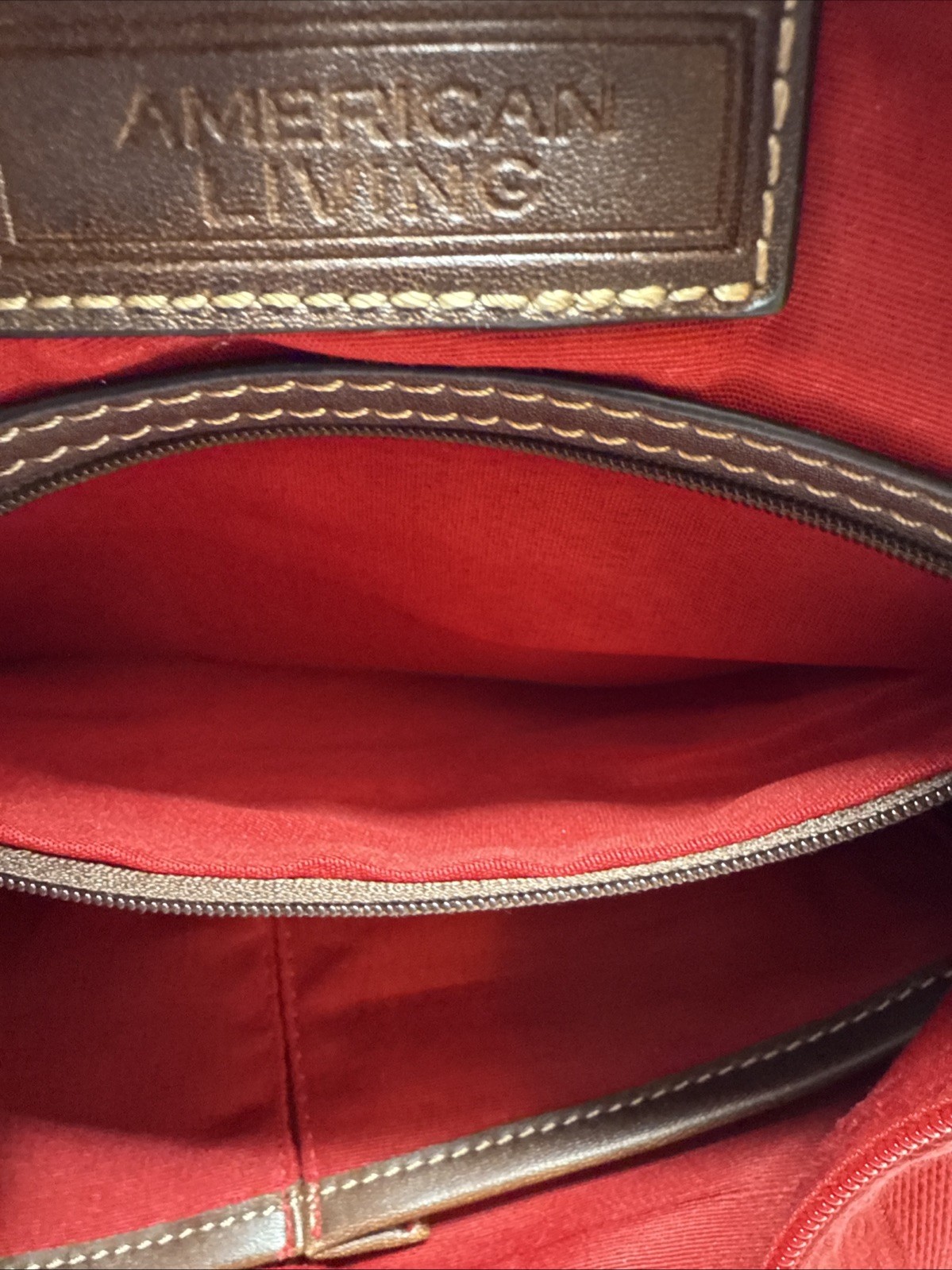 American Living Shoulder Purse Stylish Red Brown Cotton/Vinyl Purse Bag