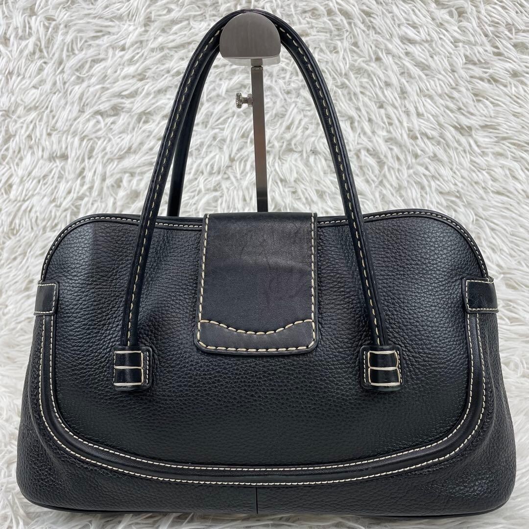 Tods Black Pebbled Leather D Bag Shoulder Tote Bag Italy Silver Hardware 38cm