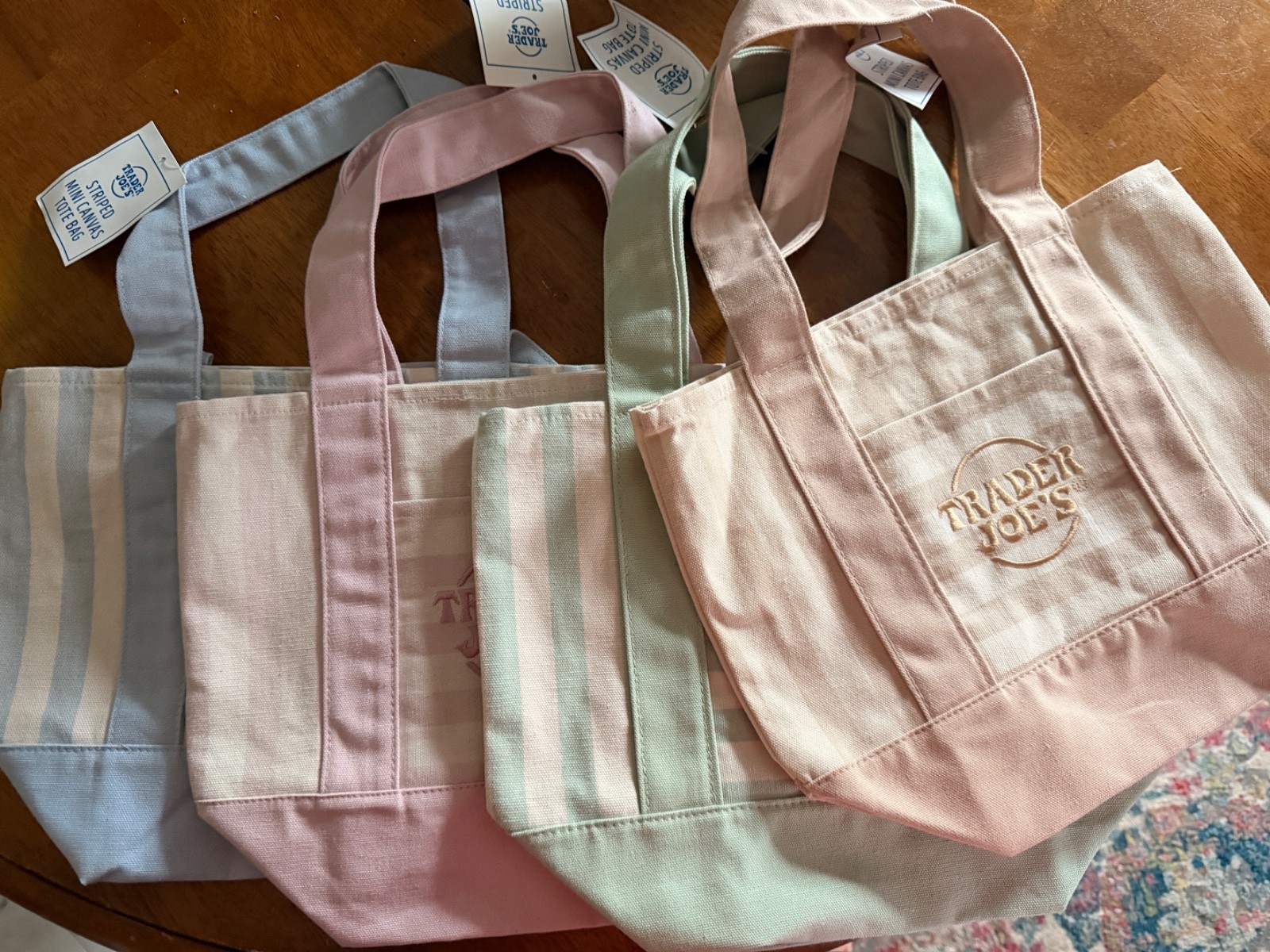 Trader Joe’s Mini Pastel Canvas Tote Bags Set of 4, Limited 2026 Edition