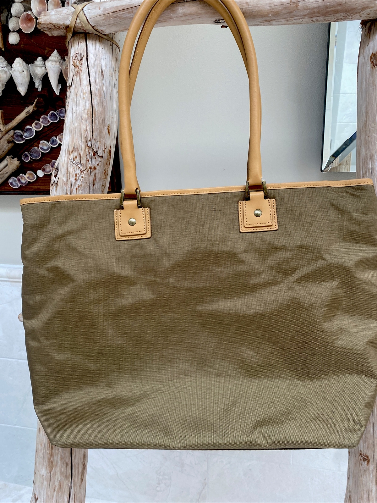 Hartmann Tan Nylon Tote Shoulder Bag Leather Trim Handles -Great size AS IS