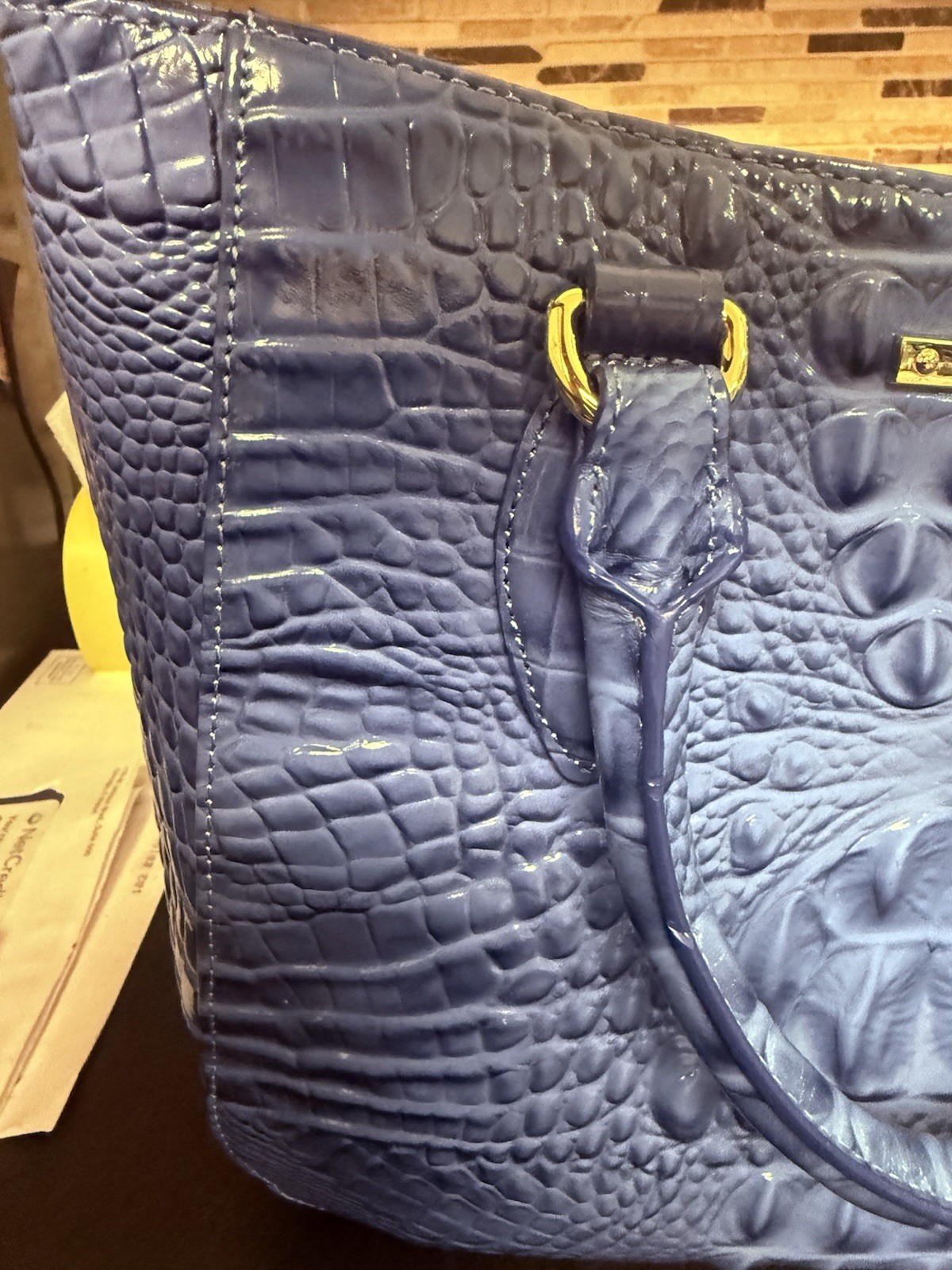 Brahmin Small Lena Satchel Croc Iris Blue Leather Shoulder Handbag Vtg Unused