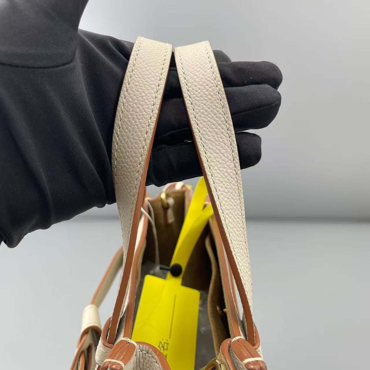 Auth Loewe Small White Grained Calfskin Leather Gate Top Handle Bag Crossbody