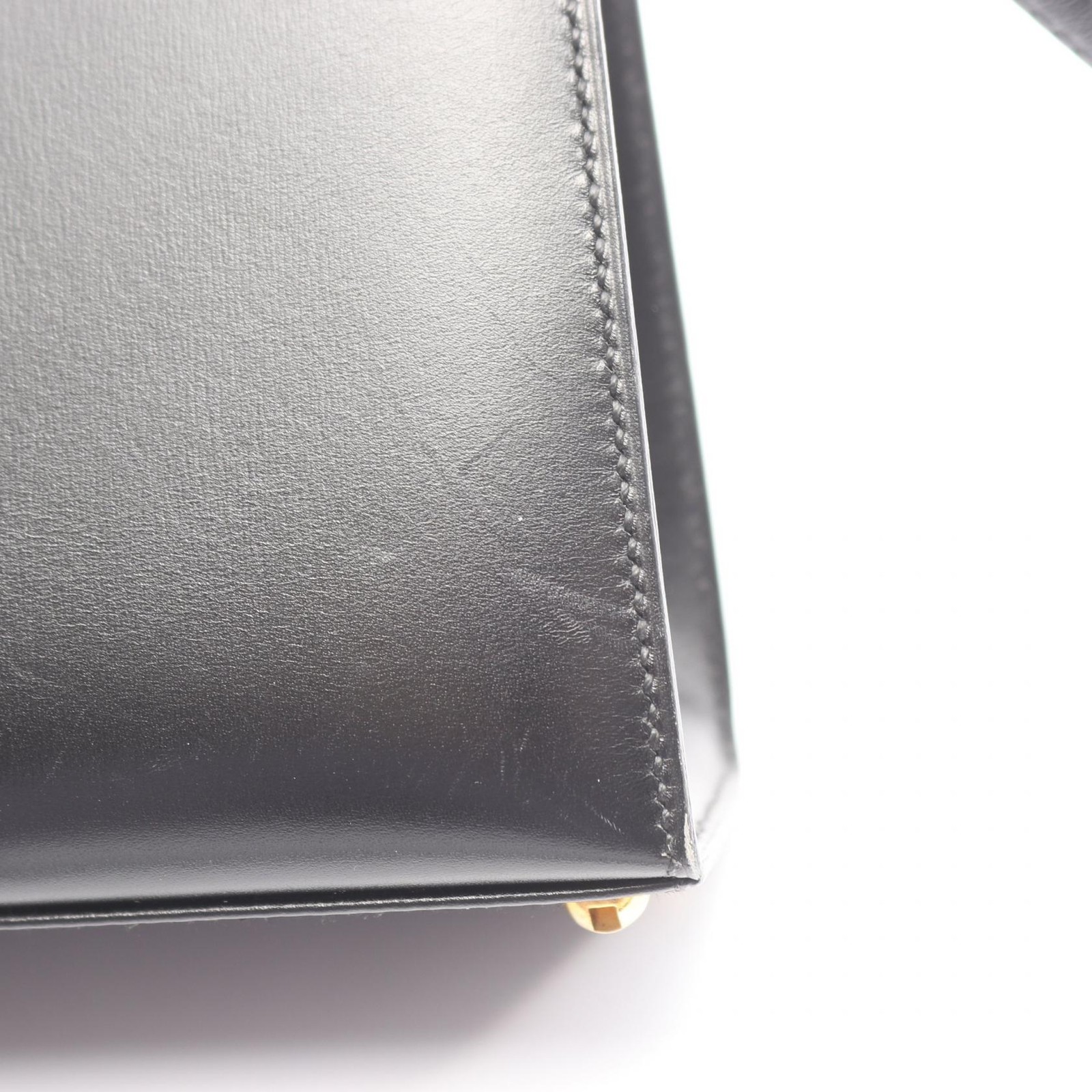 HERMES Vintage Kiss-lock Shoulder Bag Box calf leather Calfskin Black GHW Used Y