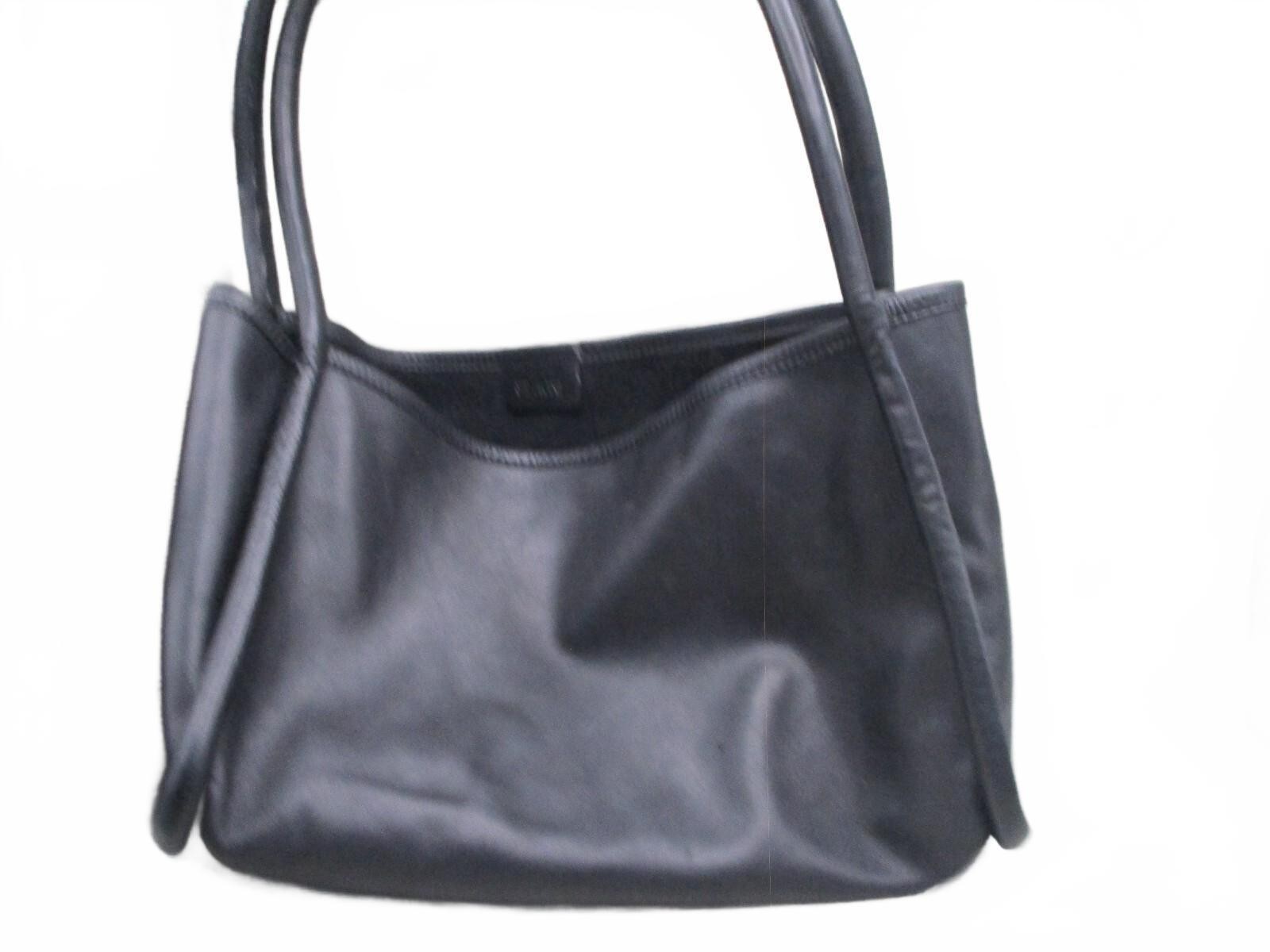 ST. AGNI Black Leather Open Top Shoulder Bag Minimalist Double Handle Vintage