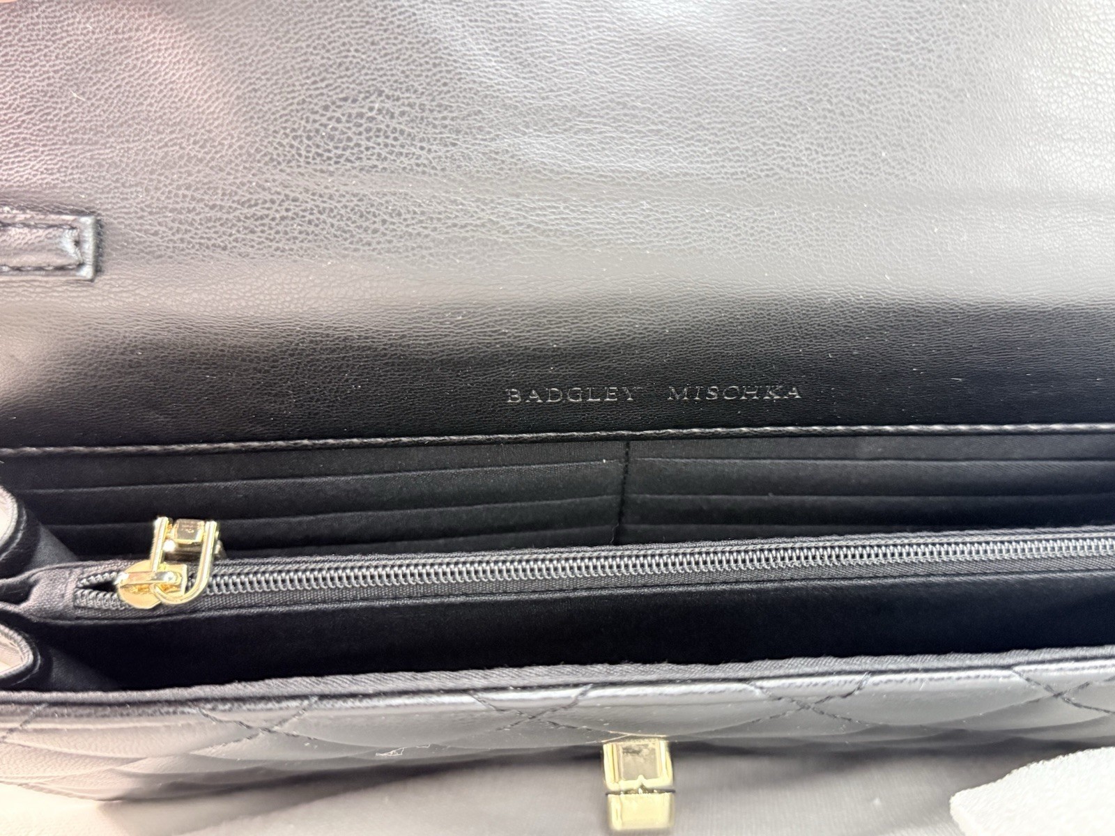 Badgley Mischka Women’s Black Quilted Studded Clutch Gold Chain, Turn Lock
