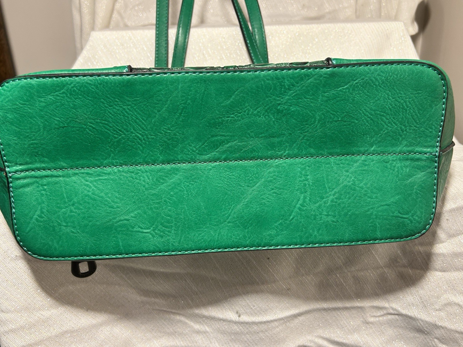 Montana West Select Green Embossed Floral Tote Bag Zip Closure w/ M Charm