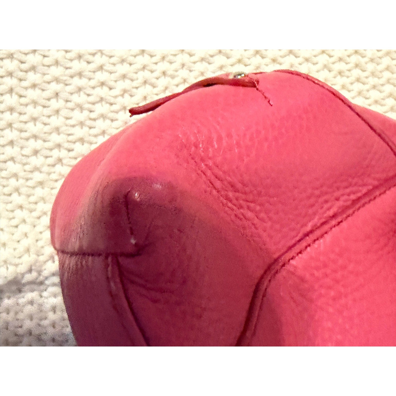 Cole Haan Pink Pebbled Leather Small Satchel Bag Suede Stripe Accents Handbag