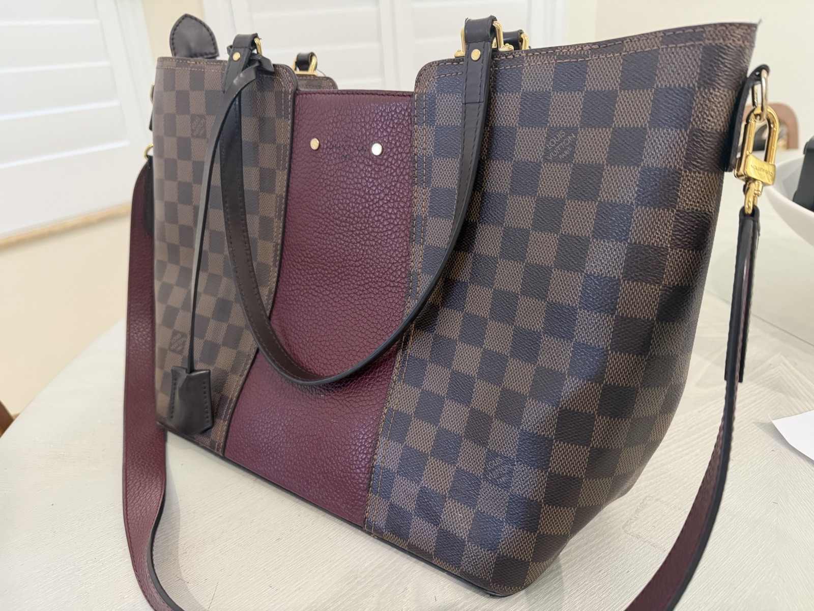 Louis Vuitton Bag Damier Brown Jersey Ebene Tote, authentic used,