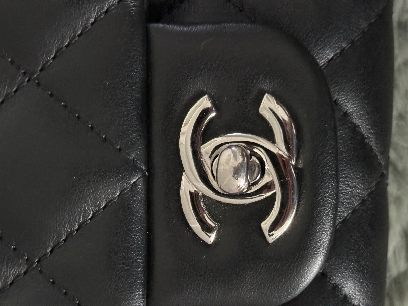 Chanel Belt/Bum Bag Black and Silver Quilted with Chain