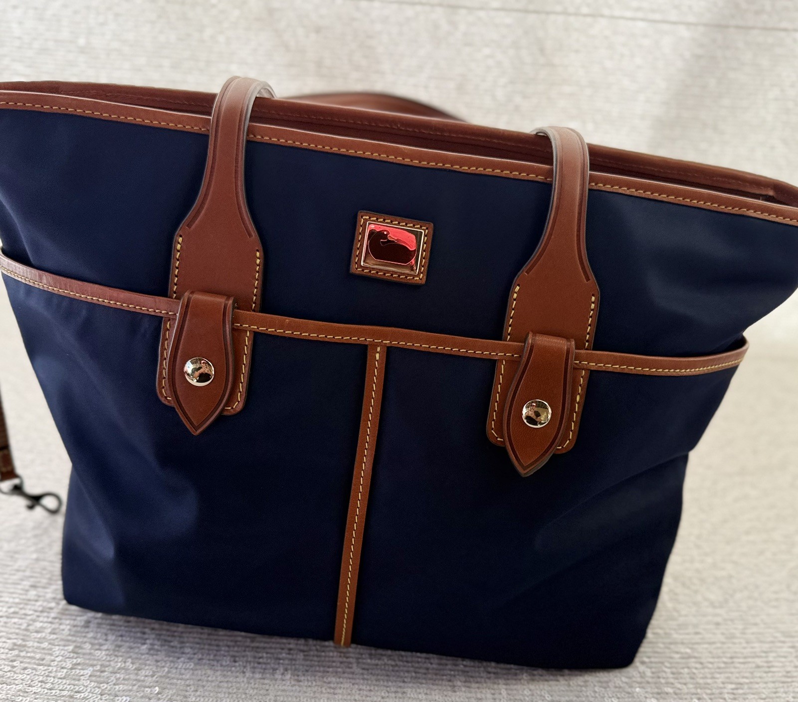 Dooney & Bourke Wayfarer Satchel Navy Nylon With Brown Leather Trim