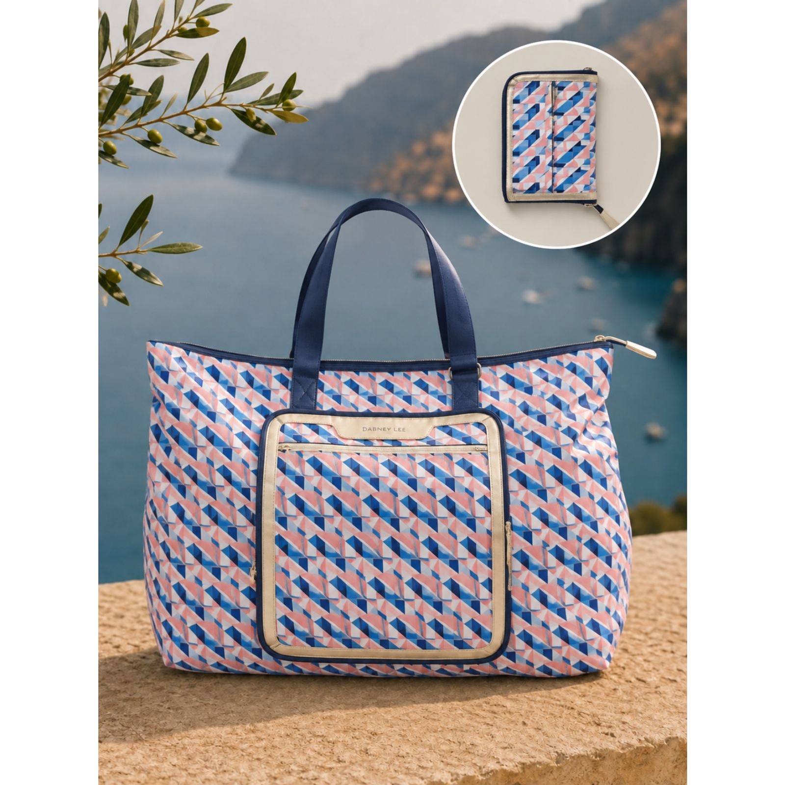 Dabney Lee Convertible Travel Carry On Weekender Large Tote Bag Geometric Blue
