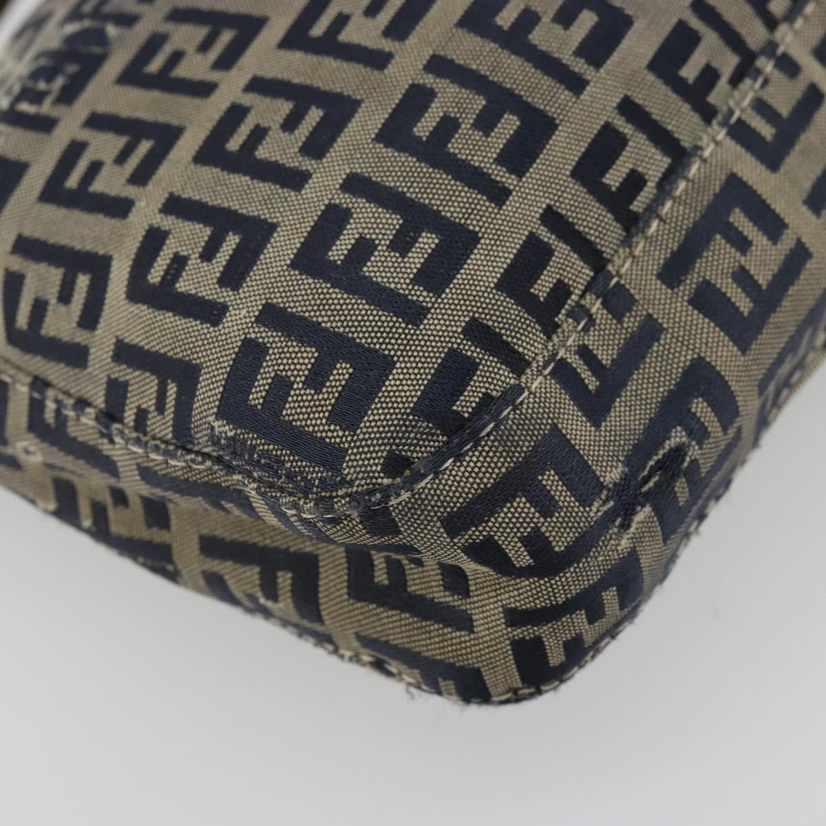 FENDI Zucchino Canvas Mamma Baguette Shoulder Bag Navy Silver Auth bs34528