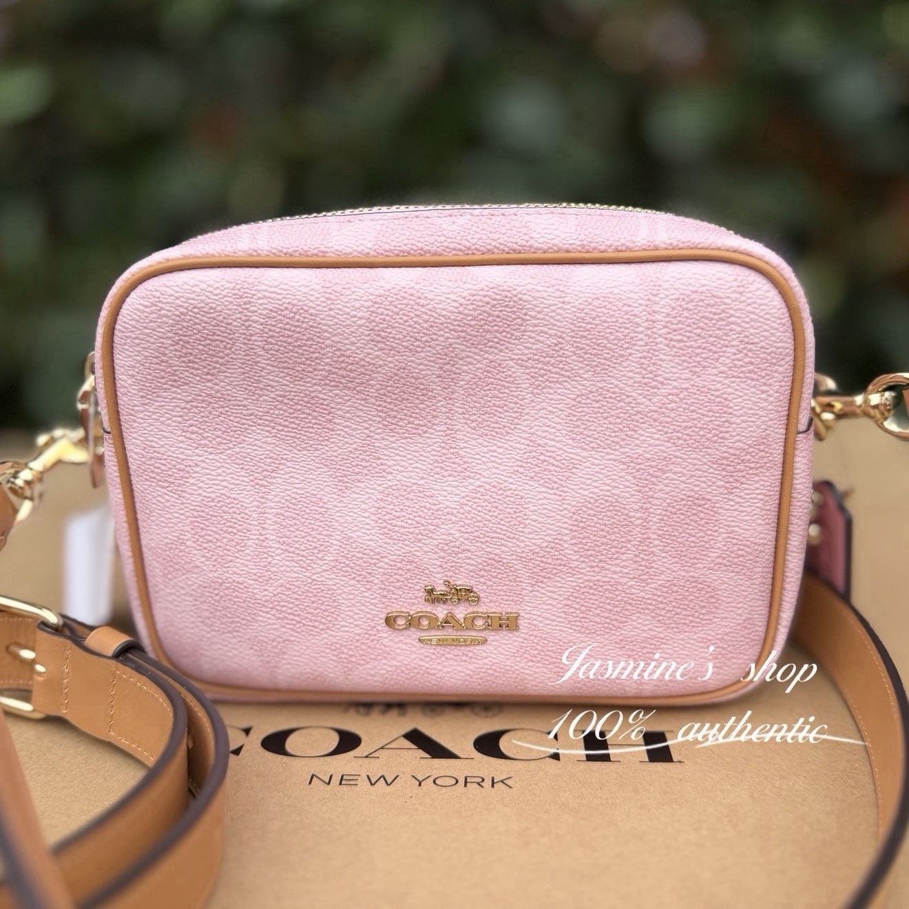NWT Coach CEK74 Mini Carey Crossbody Bag In Signature With Charms powder pink