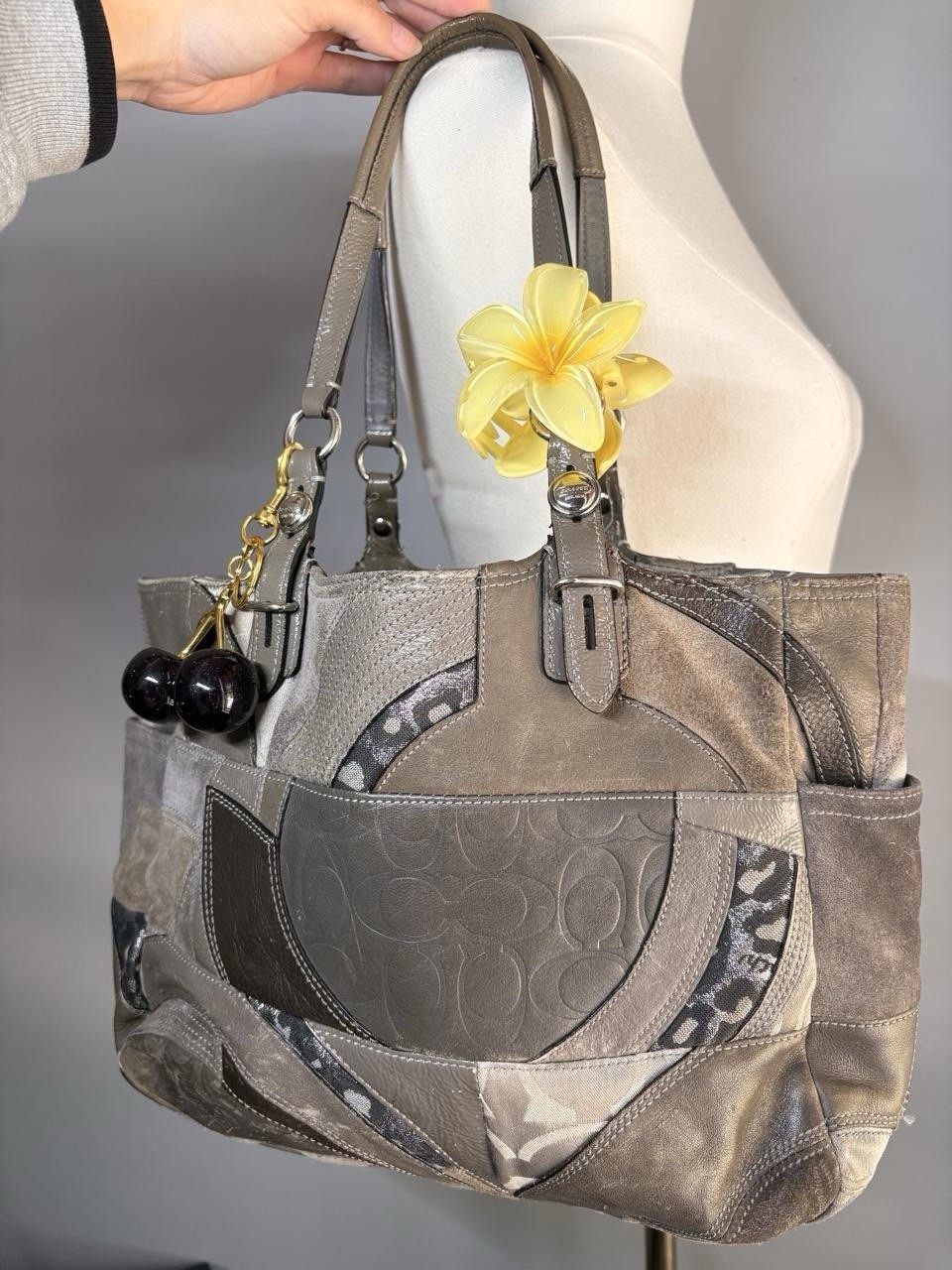Vintage Y2K Coach Ocelot Patchwork Signature Tote Bag w/ Purple Lining