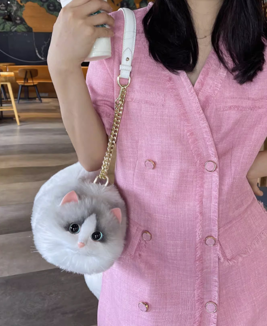 LIke Real Plush Cat Bag, Shoulder Bag/Handbag 2 in 1, Hand-Made. Birthday Gift