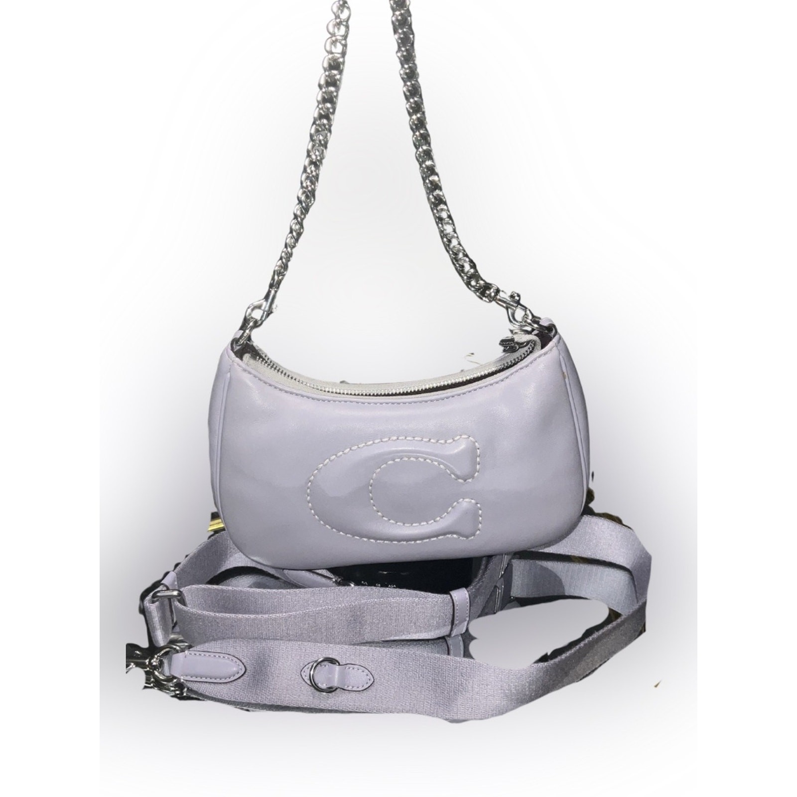 Coach Teri CJ608 Shoulder Bag Quilted C Lilac Light Mist Nappa Leather EUC