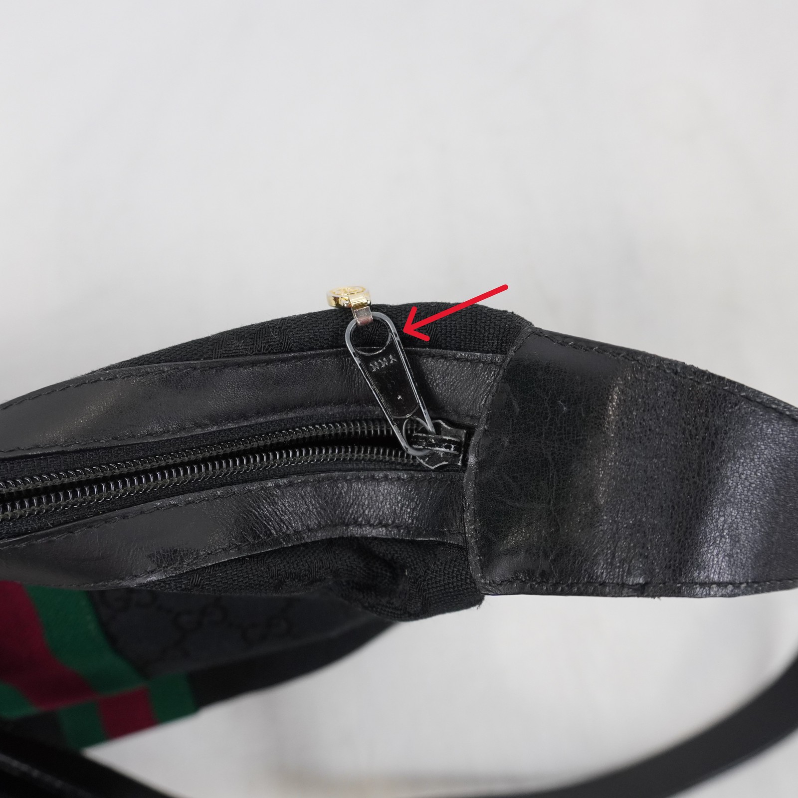 Gucci Vintage GG Canvas And Leather Shoulder Bag In Black With Web Stripe