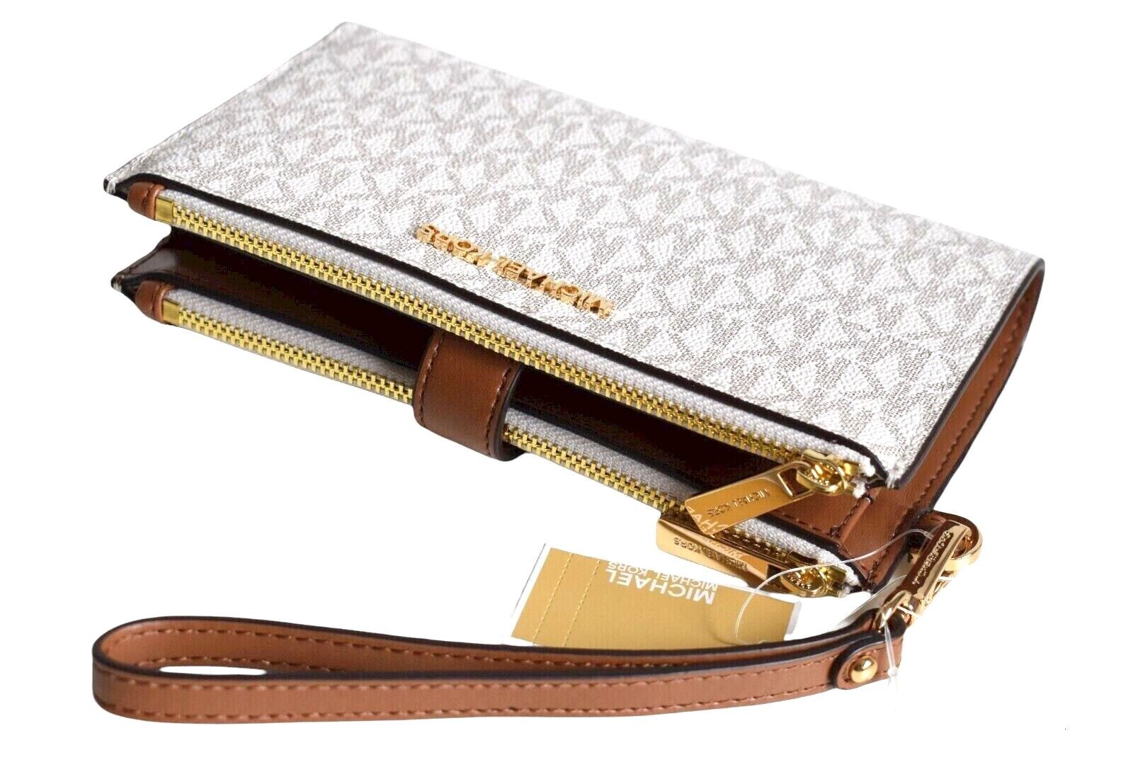 Michael Kors Wallet Purse SET TRAVEL LG DOUBLE ZIP WRISTLET Vanilla