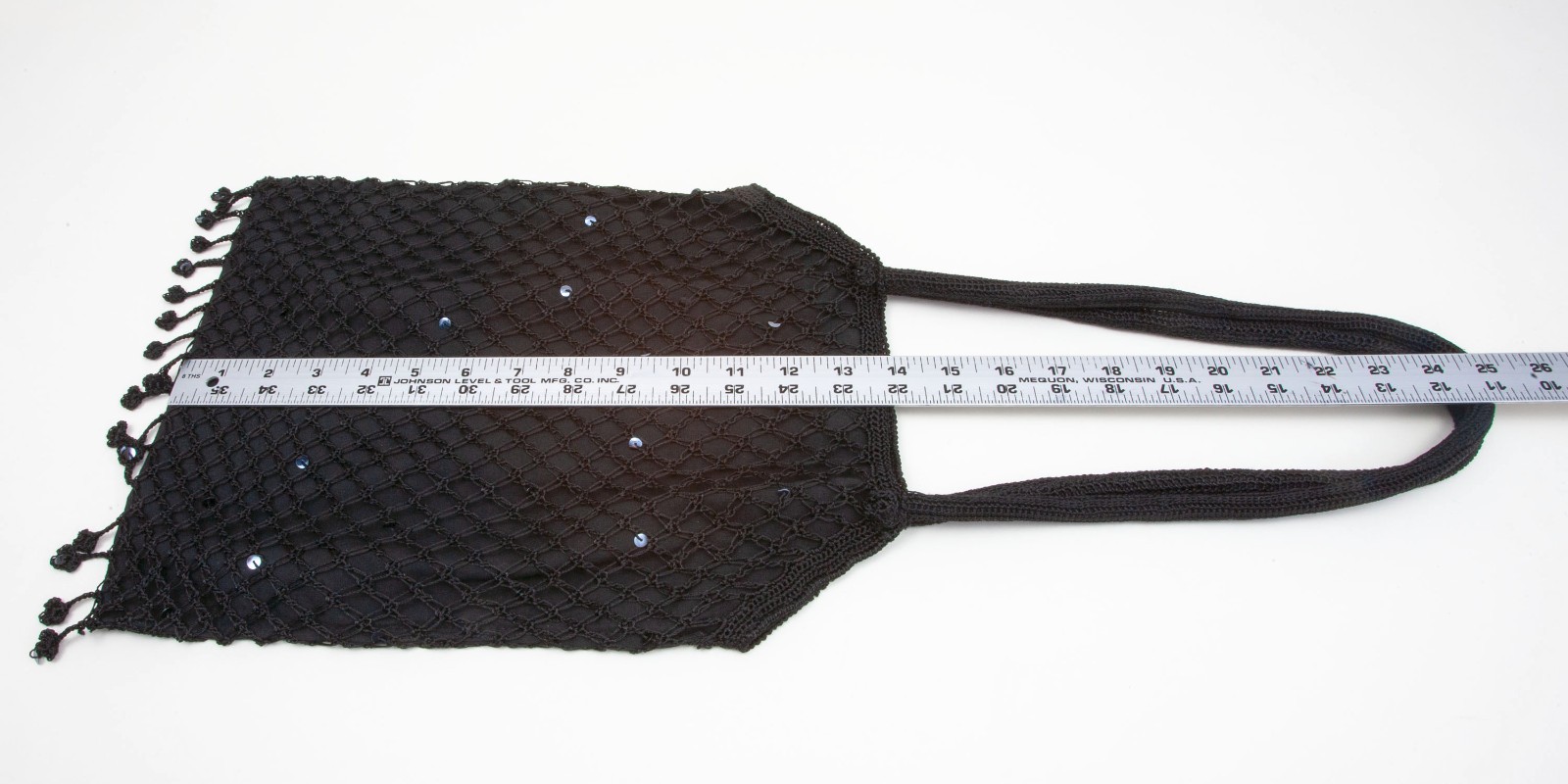 Black Flapper Style Open Weave Sequin Drop Tassel Shoulder Purse